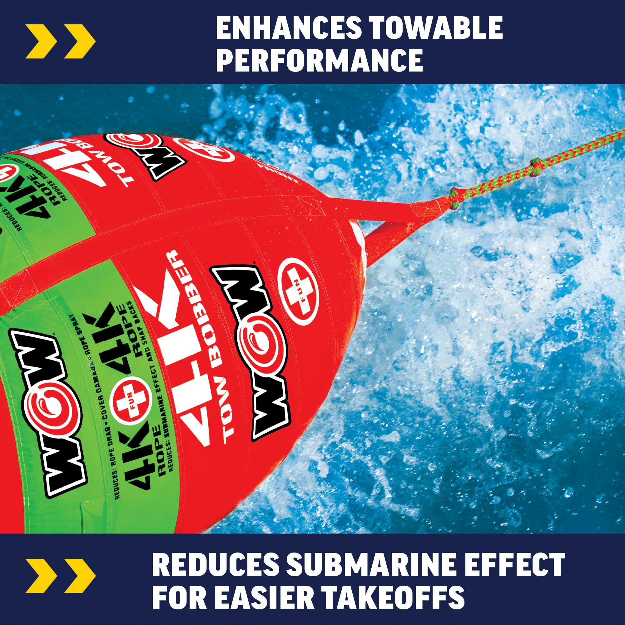4K Towable Boating Rope W/ Bobber - WOW Sports - Perfect For Deck Tubes & Wakeboarding - Works For Kids & Adults