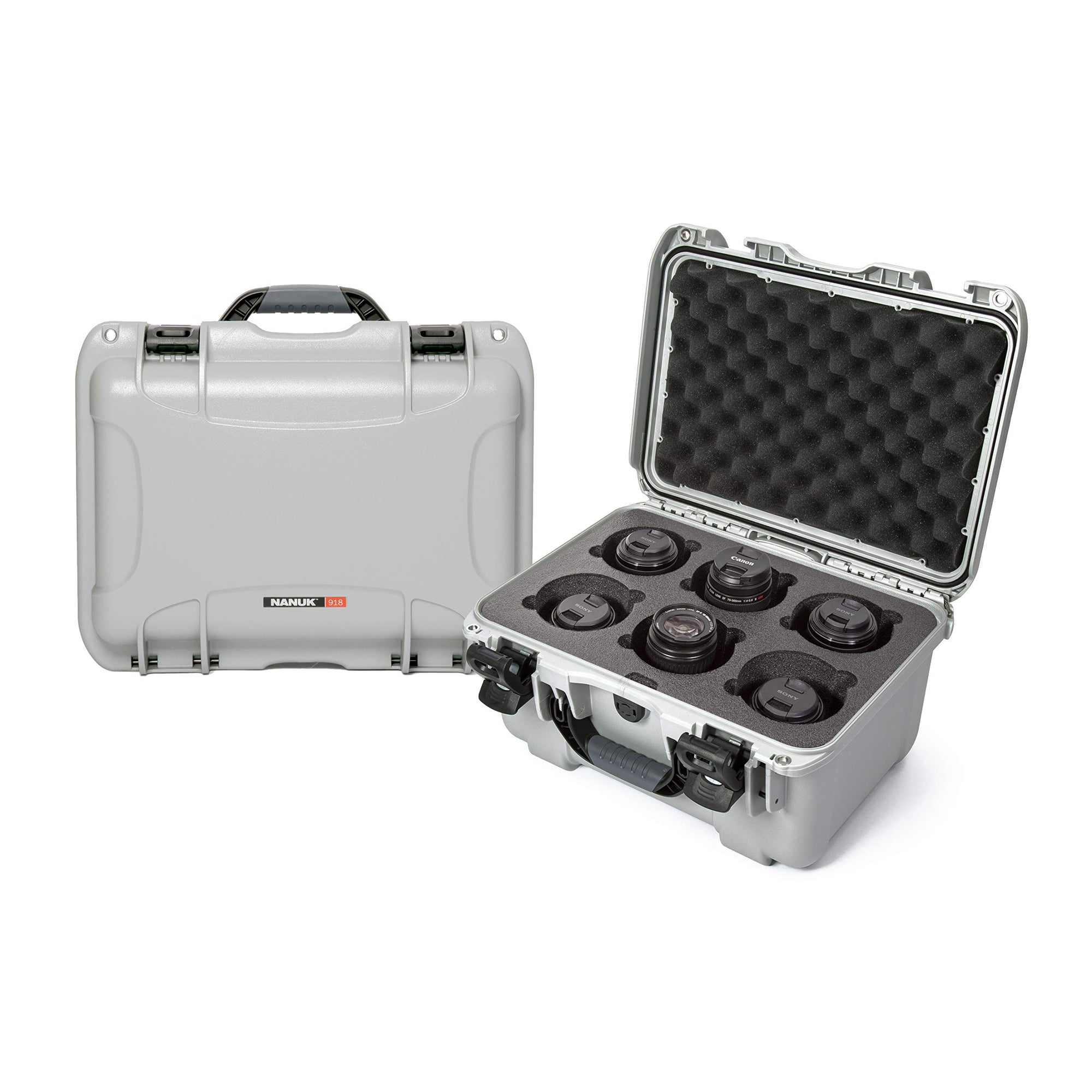 Waterproof Nanuk 918 Hard Case with Custom Foam Insert for 6 Lenses - Silver