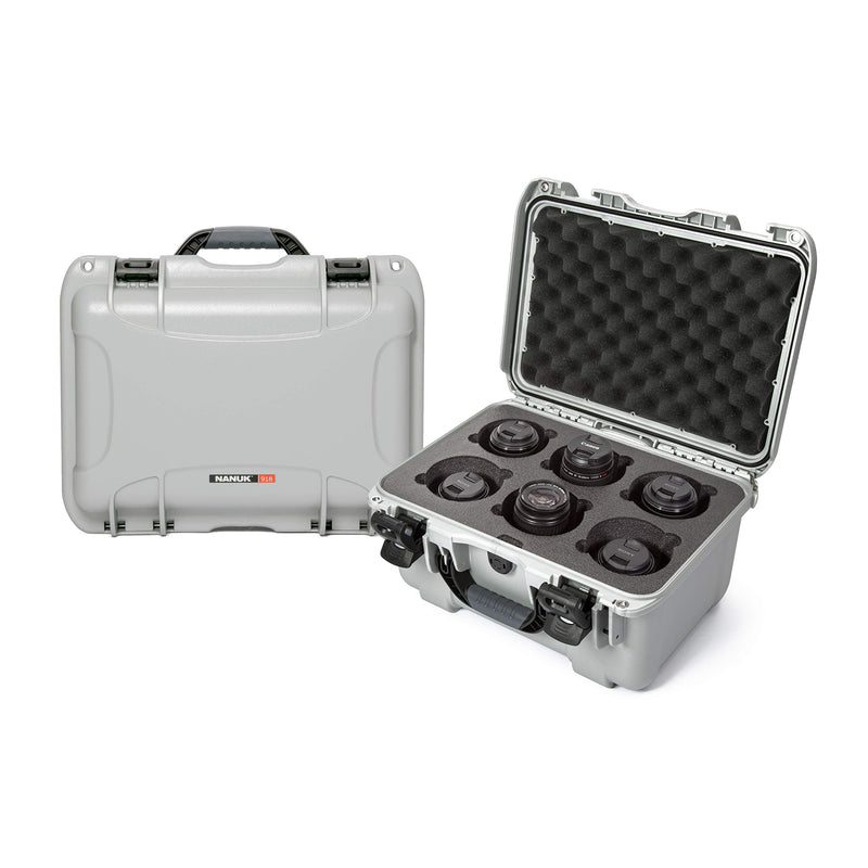 Waterproof Nanuk 918 Hard Case with Custom Foam Insert for 6 Lenses - Silver