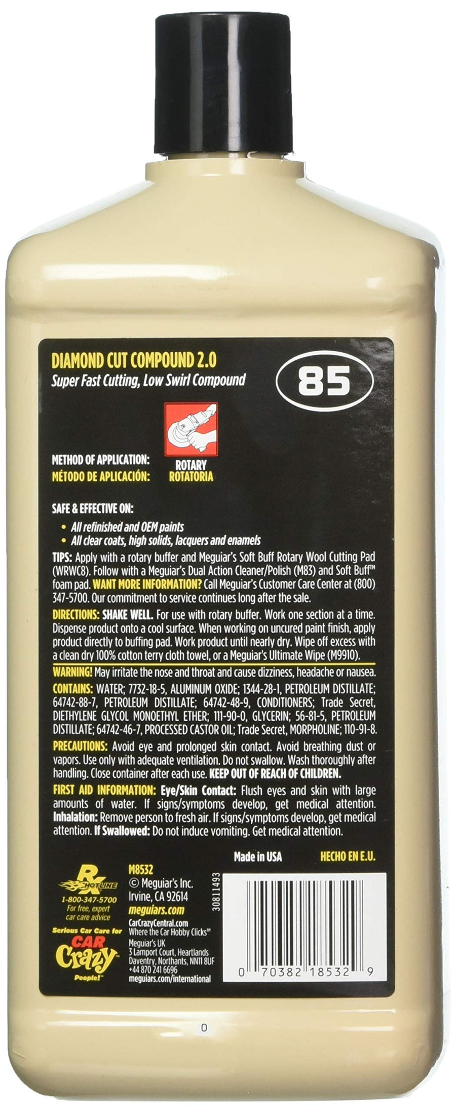Meguiar's Diamond Cut Compound Professional 2.0 M8532 - Professional-Grade Compound Perfect to Remove Heavy Defects Like Scratches, Staining, Water Spots, and More While Restoring Shine & Gloss, 32 Oz