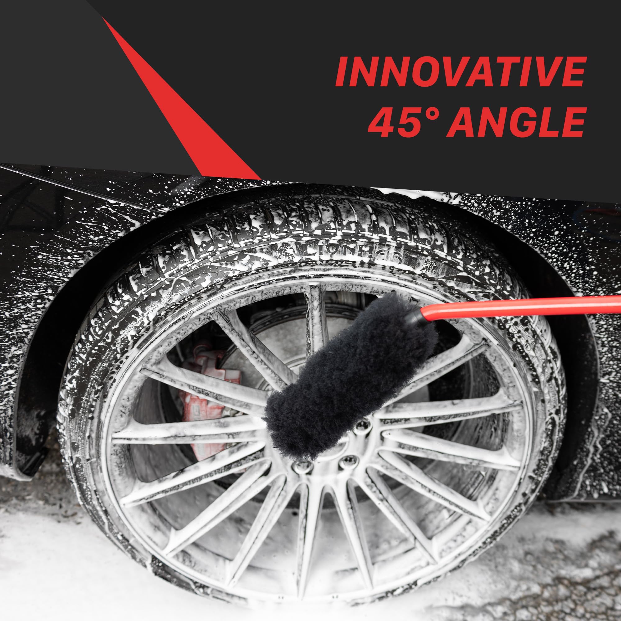 Maxshine Ultimate Wool Wheel Brush Universal – 19-Inch Black Brush with 45° Angle – Gentle, Effective Cleaning for Wheels & Rims – Ideal for Car Detailing & Hard-to-Reach Areas