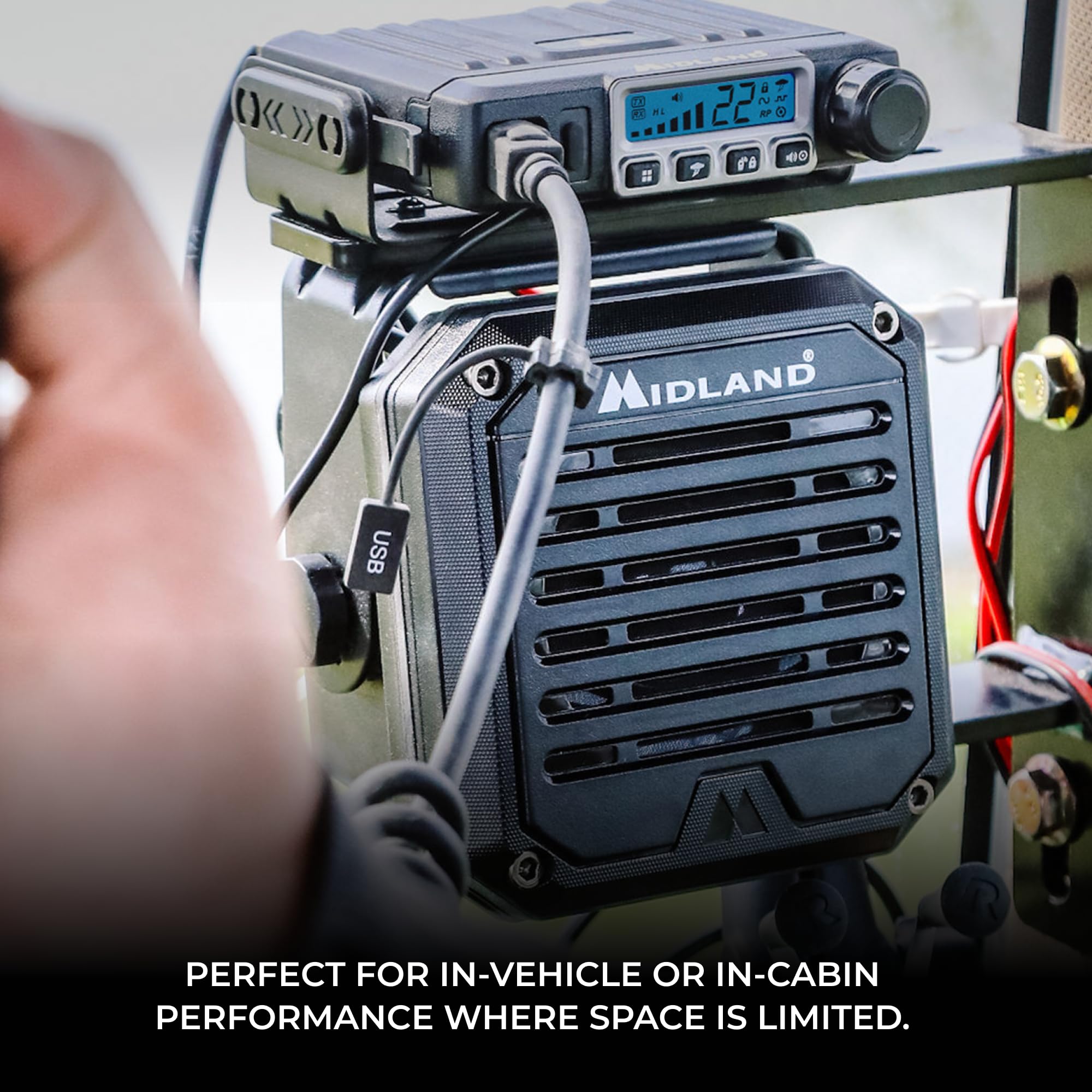 SPK100 Midland Heavy-Duty 20W External Speaker - 180 Degrees Swivel Base Bracket Works with All CB and MXT Radios 8-OHM Sound System 3.5mm Audio Plug - Easy Installation Waterproof Design