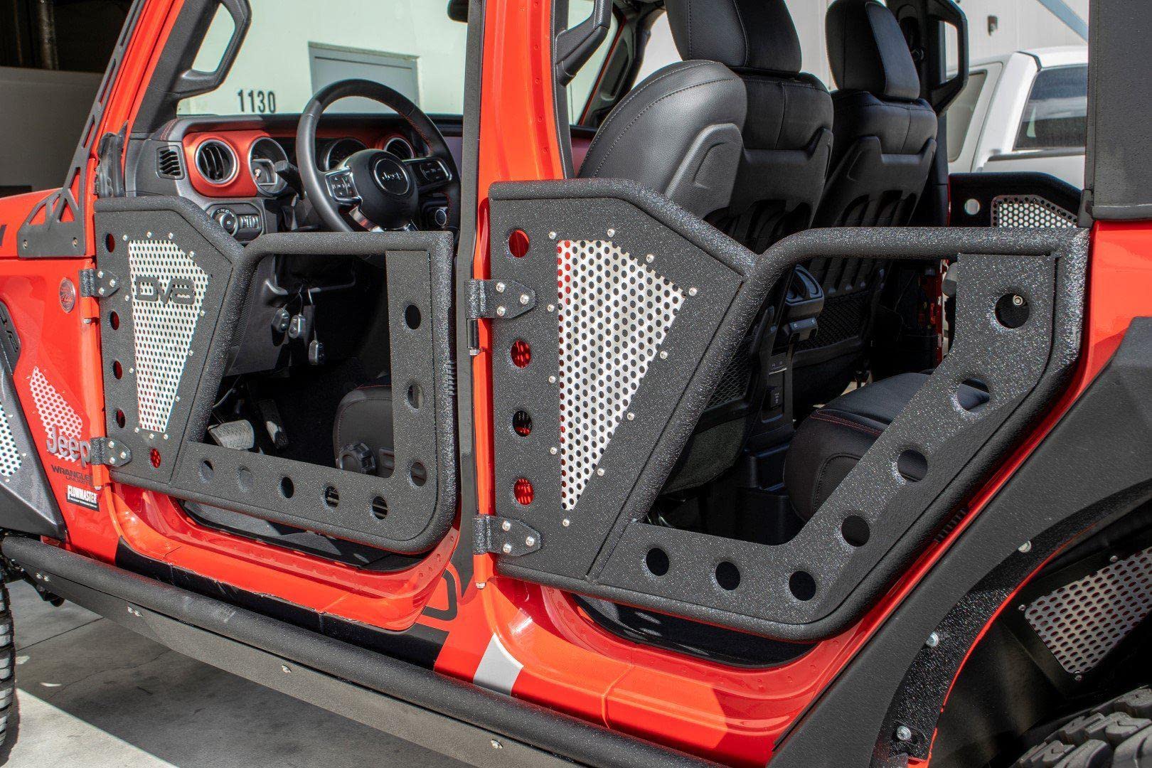 RDJL-01R | DV8 Offroad | Rock Doors for Wrangler JL & Gladiator JT | Tubular Design | Anti Rattle Stopper | Aluminum Mesh Inserts | Black Textured Finish | Rear Door Set