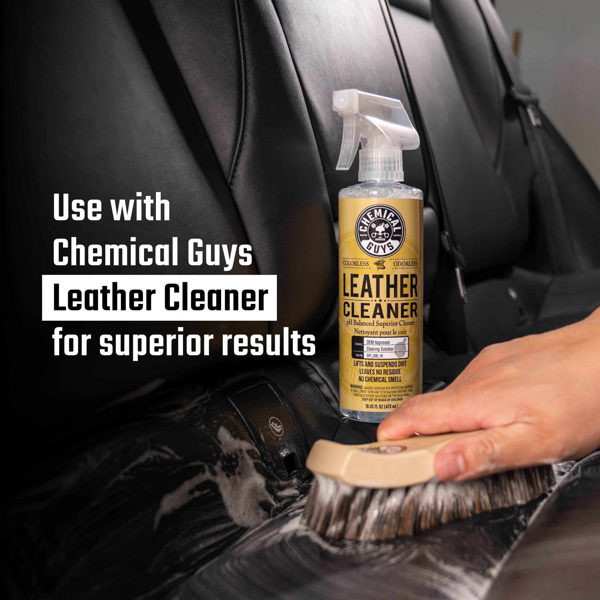 Chemical Guys Leather Cleaning Brush Long Bristle Horse Hair - Brush to Gently Clean Car Interiors, Furniture, Sneakers, Boots, and More - Safe for Natural, Synthetic, Faux, and Pleather