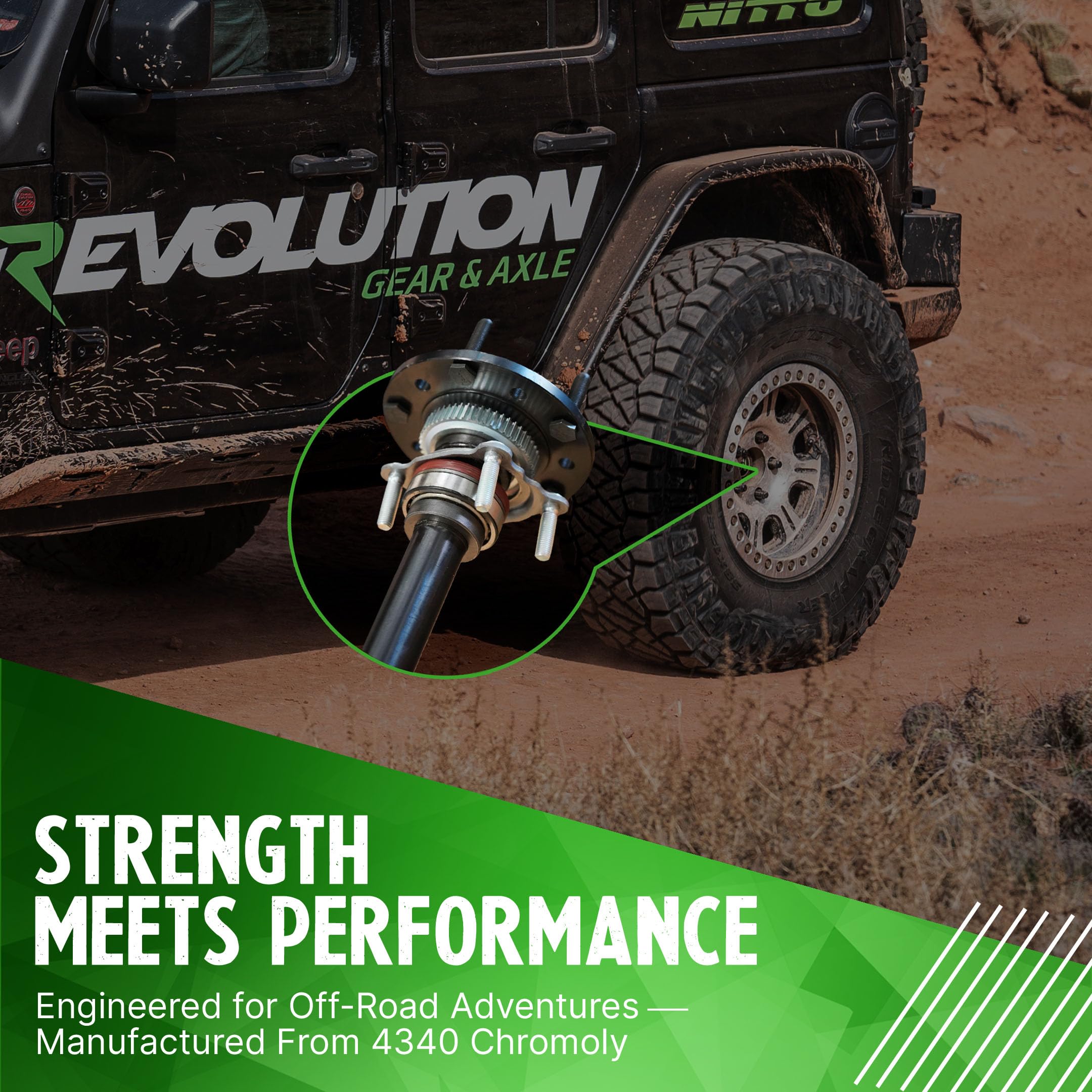 4340 Chromoly Rear Axle Kit Revolution Gear & Axle Compatible with 2007-2018 Jeep Wrangler JK Rubicon 32 Spline Dana 44, Fits Factory Locker, Heavy-Duty Performance Off-Road Replacement