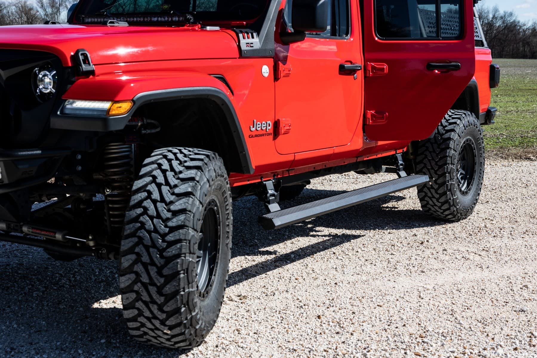 Rough Country Power Running Boards for JT Jeep Gladiator (2020-2025) - Retractable Electric Side Steps w/Dual Motors, LED Lights, Textured Anti-Slip Surface