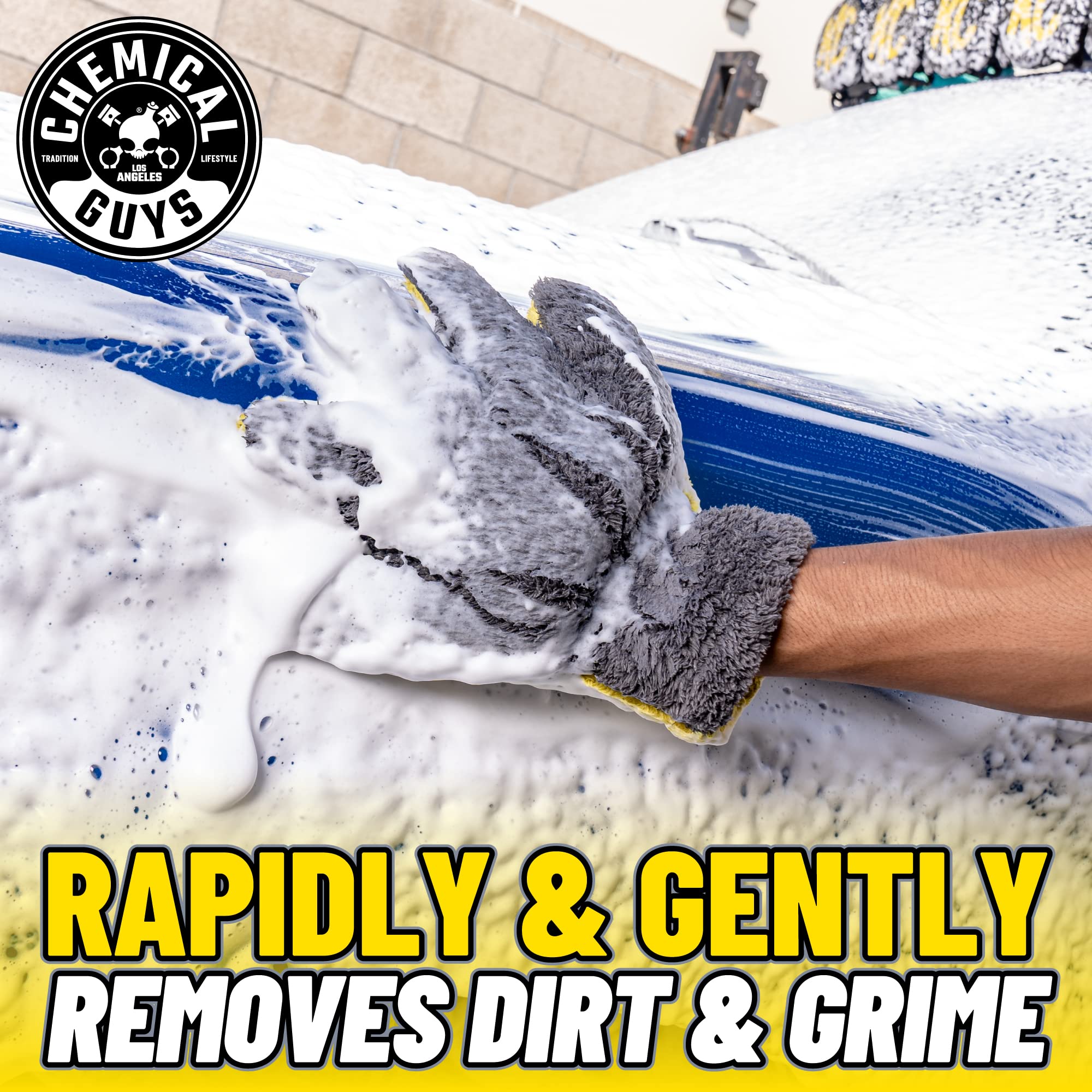 Chemical Guys The Stranger MIC510 Helpful Handy Car Wash Mitt - Yellow, Microfiber Towels for Detailing, Holds Tons of Soapy Suds, Flexible - Perfect for Car Cleaning