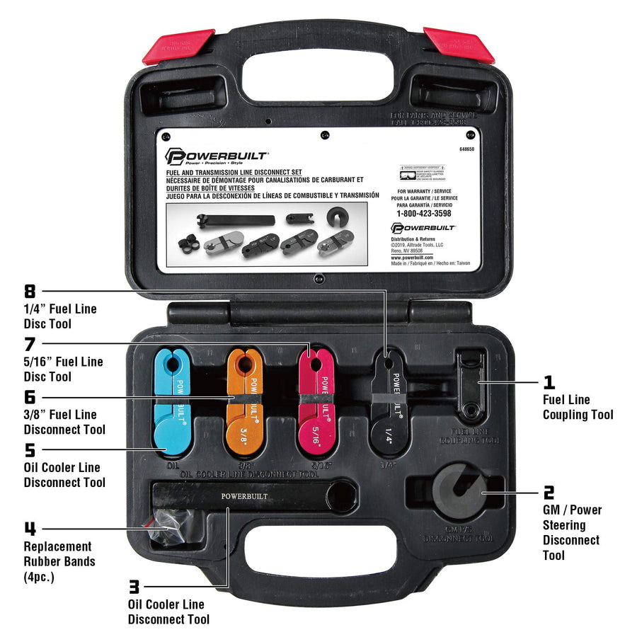 Powerbuilt 11 Piece Disconnect Kit Fuel and Transmission Line, Quick Tool Set for A/C Fuel and Transmission Systems, GM Power Steering Disconnect, For Ford GM Dodge - 648650