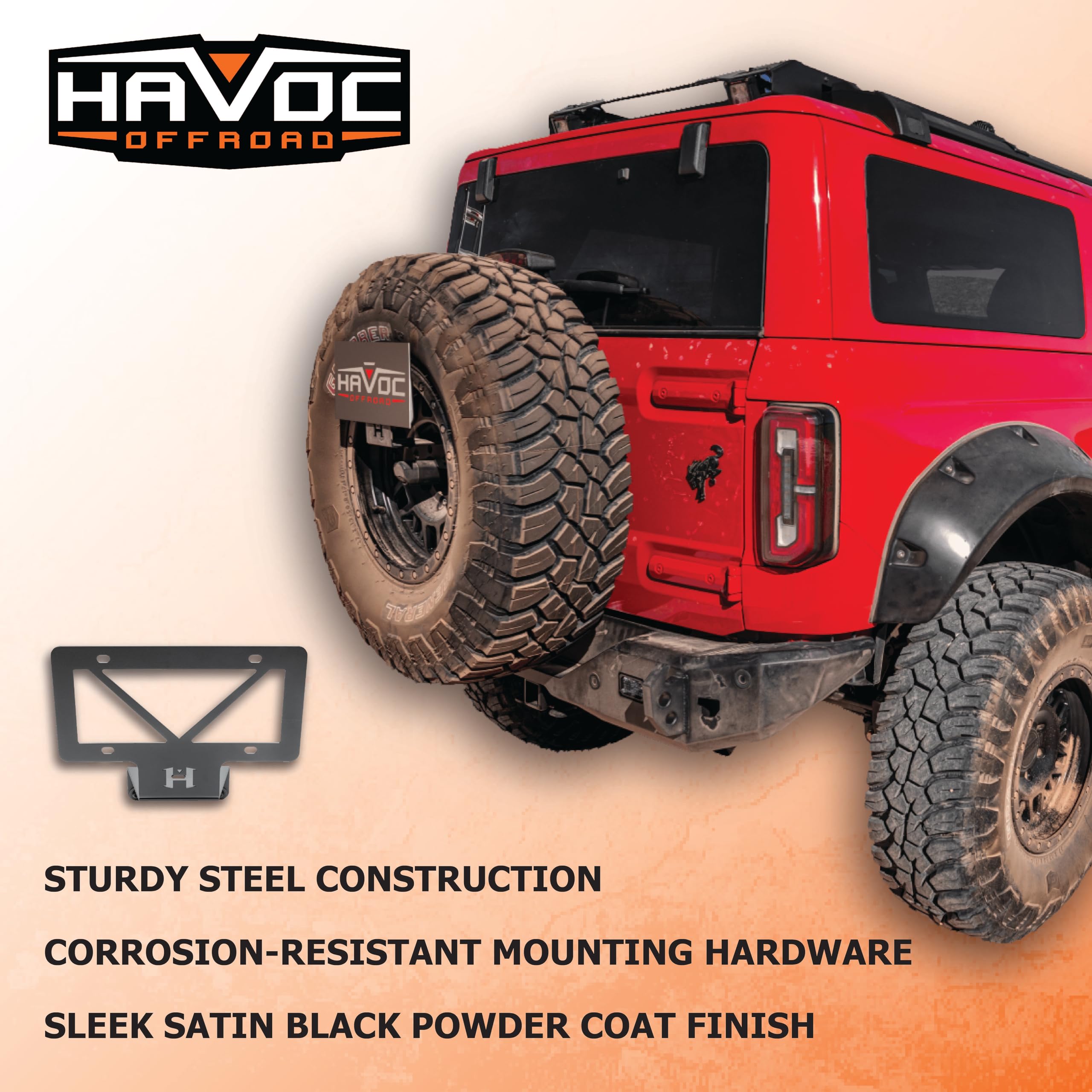 License Plate Relocation HAVOC OFFROAD for Ford Bronco | Adjustable, Steel, Black | HFB-05-001 | 2021-2025 Ford Bronco