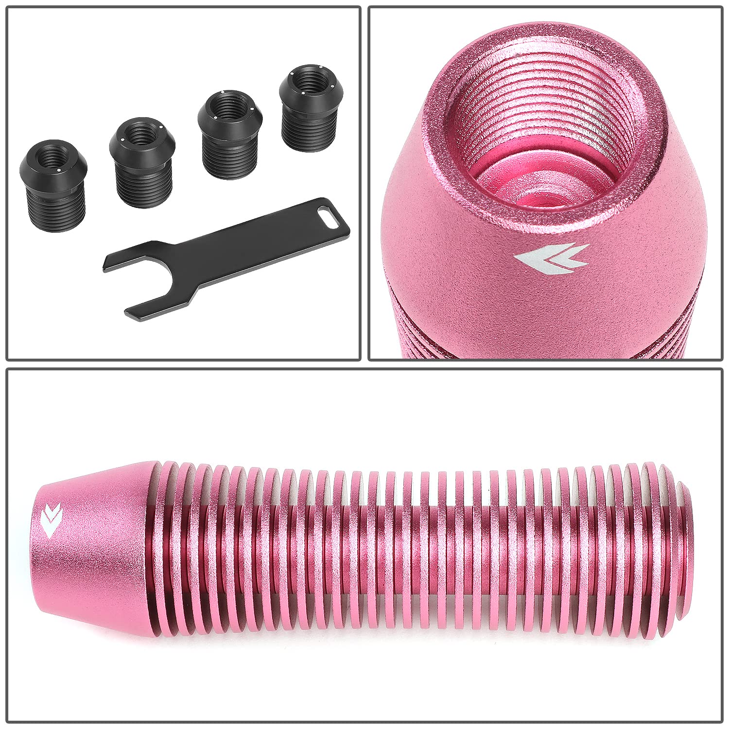 NRG Innovations Universal Aluminum SK-700PK Shift Knob with Thread Adapters, Heatsink Style Short Curvy Cylinder Lever,Pink