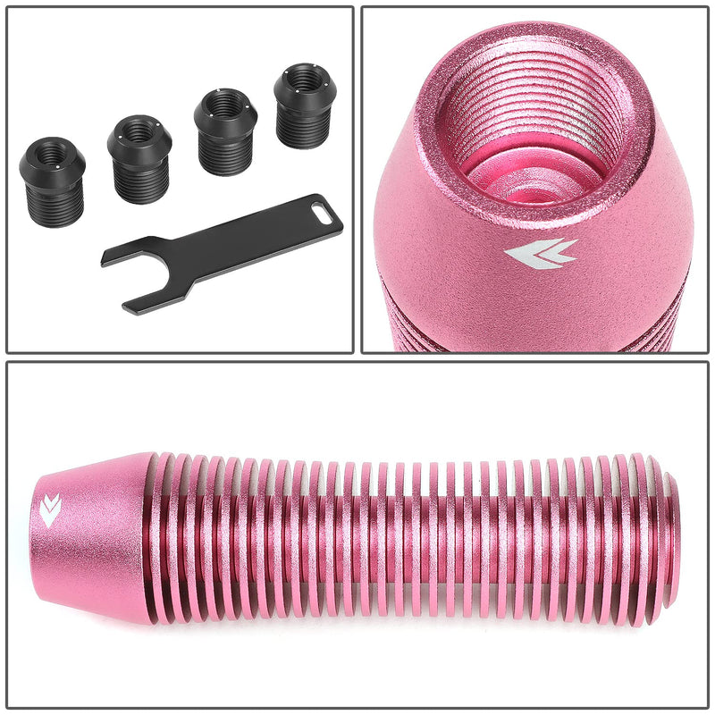 NRG Innovations Universal Aluminum SK-700PK Shift Knob with Thread Adapters, Heatsink Style Short Curvy Cylinder Lever,Pink