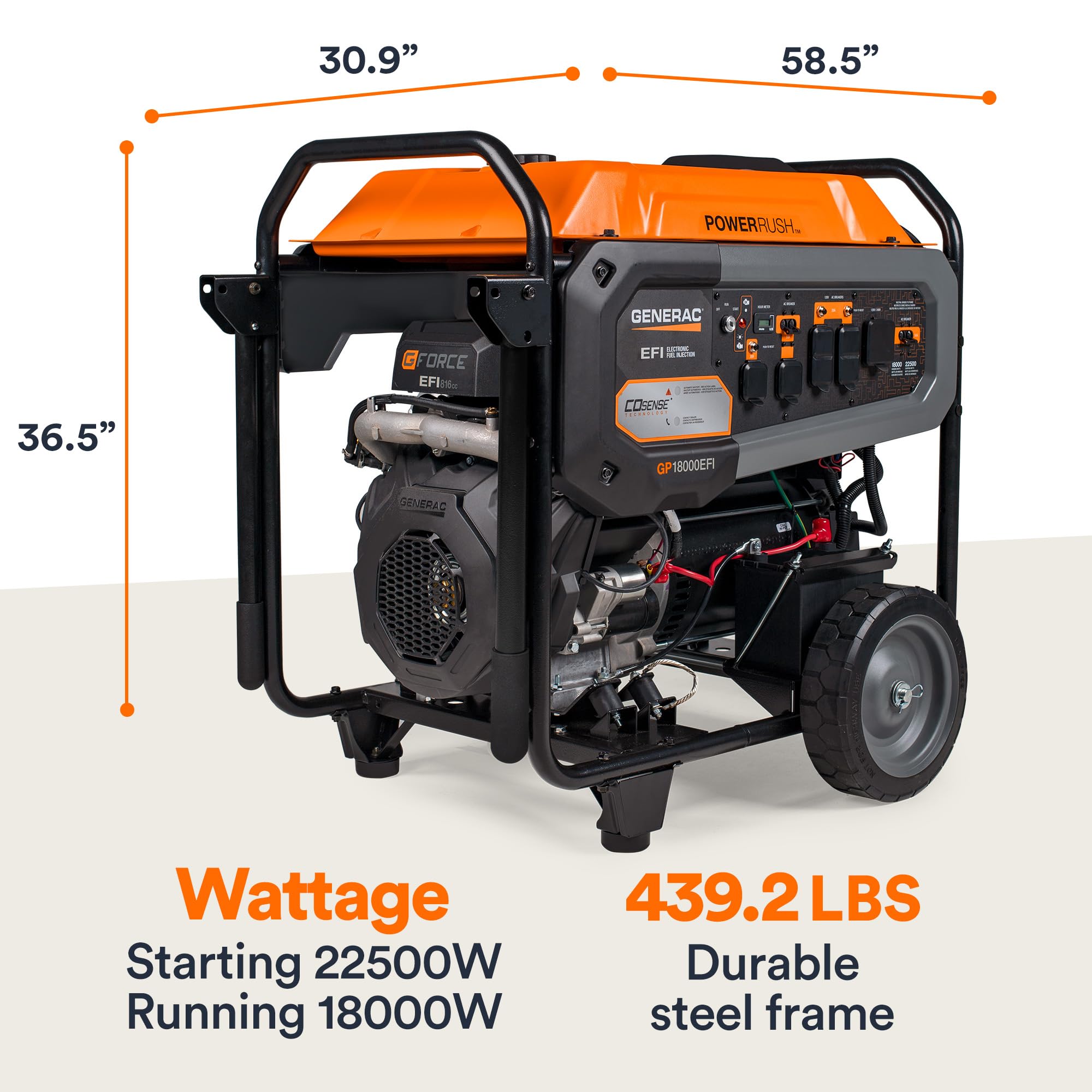Portable Gas Generator Generac 22,500 Starting Watt - Electric Start - Home Backup or RV Ready - Heavy Duty Frame - Quiet, Long Runtime, Emergency Power - 49-State Compliant