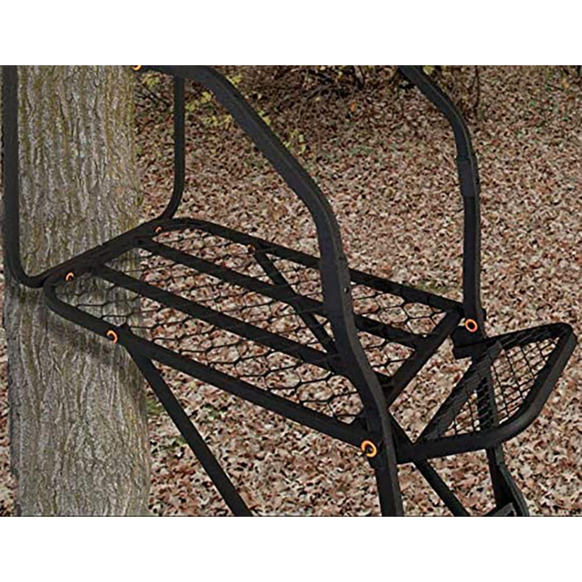 1-Person MUDDY Huntsman Deluxe Steel Ladder Tree Stand, 17 ft Tall, 300 lb Capacity - Heavy-Duty Hunting Treestand with Lumbar Support Seat, Flip-Back Adjustable Shooting Rail & Silencer Technology