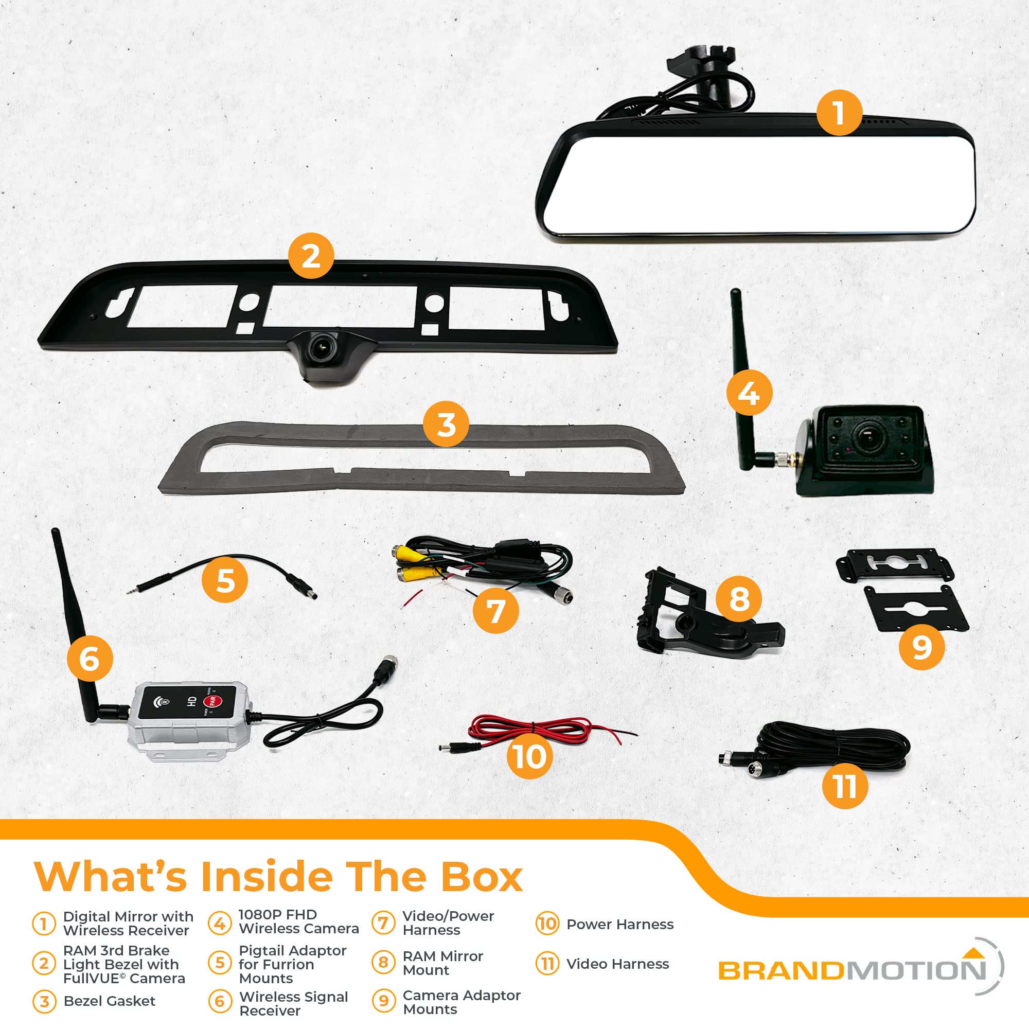 Wireless Transparent Trailer System Brandmotion w/ Dual Rear Cameras and Display Mirror TRNS-2171 Compatible with RAM 1500 (2019-Current) - Edge to Edge Image Mirror Easy Install