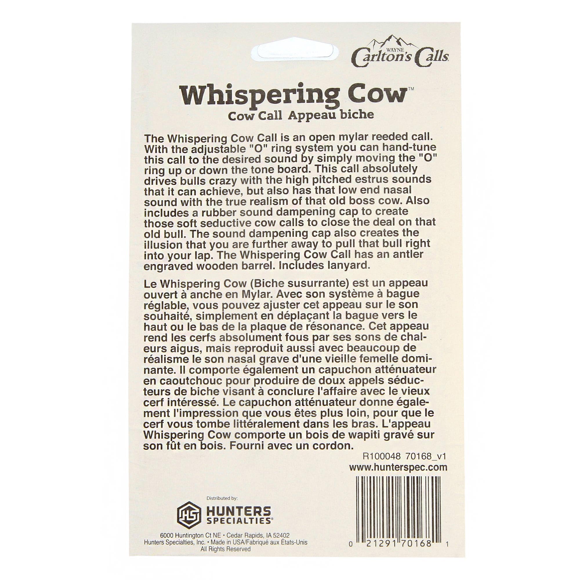 Carlton's Calls Series Whispering Cow Call | Hunters Specialties Hunting Accessories Easy-to-Use Realistic Sounds Open-Reed Elk Call - Lanyard Included