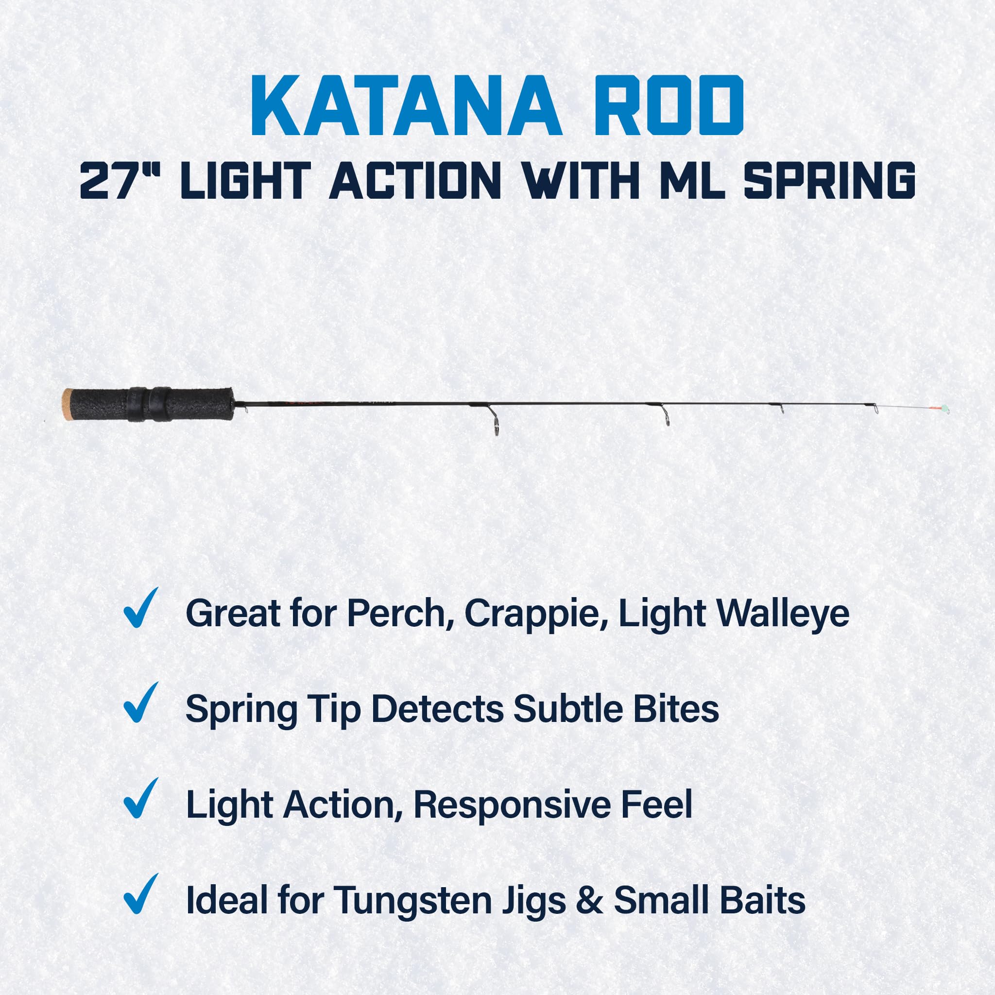 Katana CLAM 27” Light Action Ice Fishing Rod with Medium-Light Spring Bobber – Ideal for Perch, Crappie, and Smaller Walleye – High-Sensitivity Ice Rod for Precision Hooksets