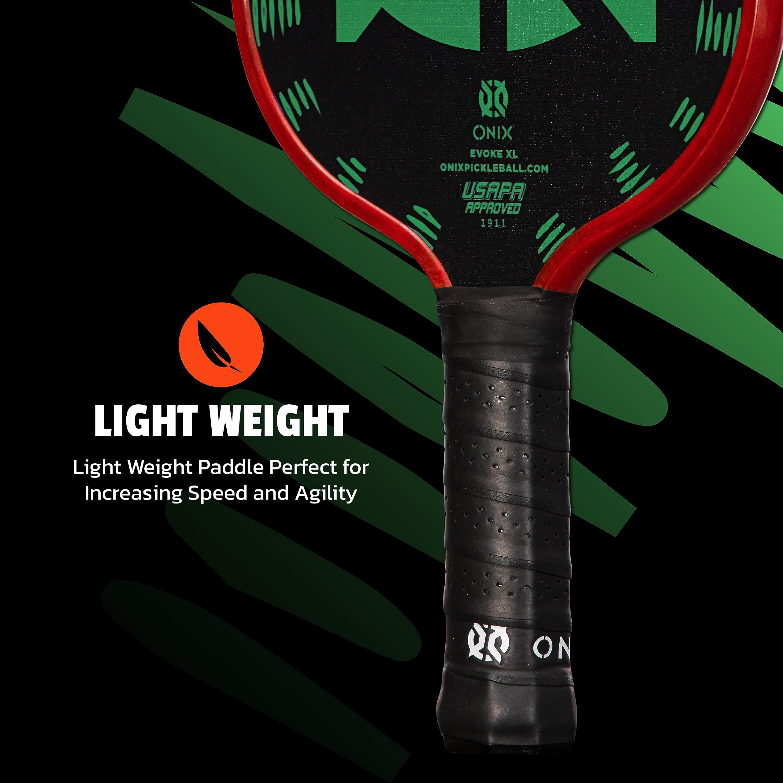 Evoke XL Onix Graphite Pickleball Paddle Features Polypropylene Core, Graphite Face, and Oversized Shape, Green