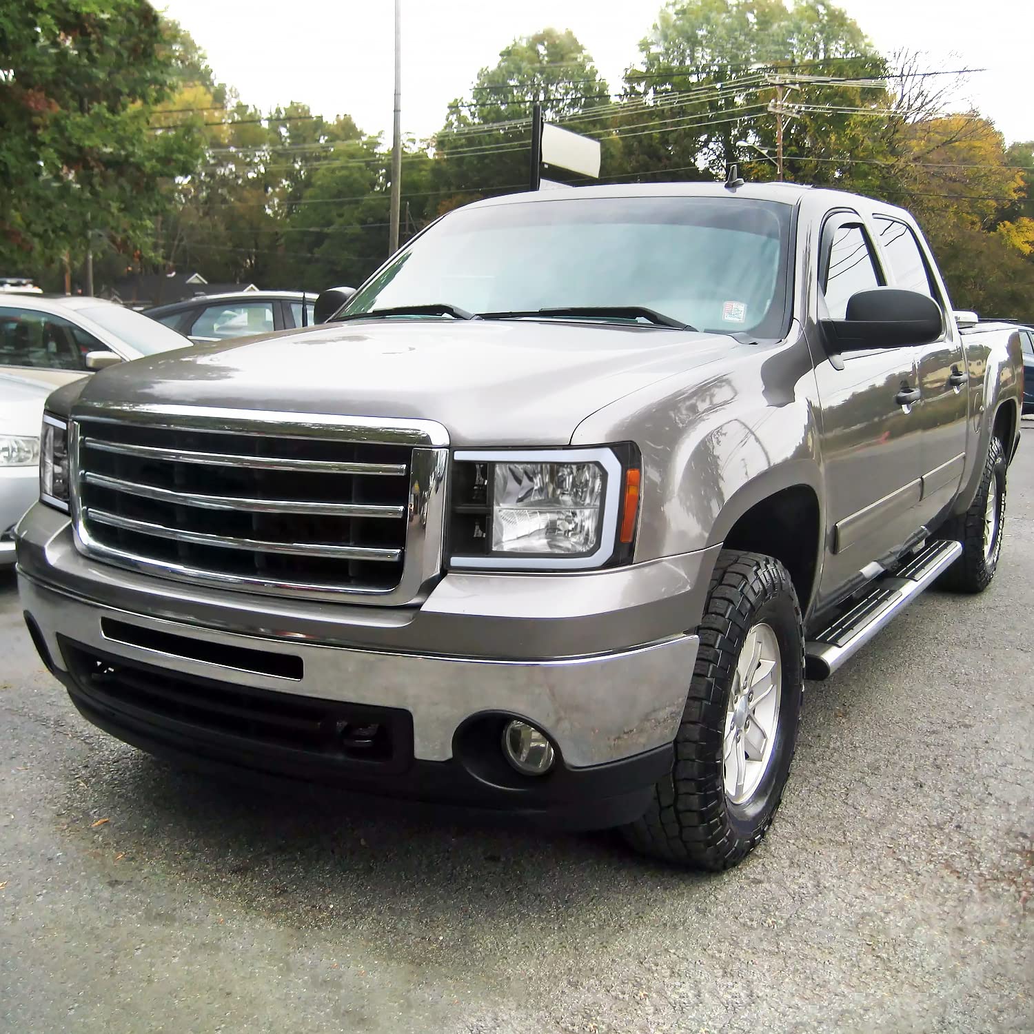 Black Headlights w/LED Bar SPEC-D TUNING Compatible with 2007-2013 GMC Sierra 1500, 2500HD, 3500HD, Left + Right Pair Headlamp Assembly