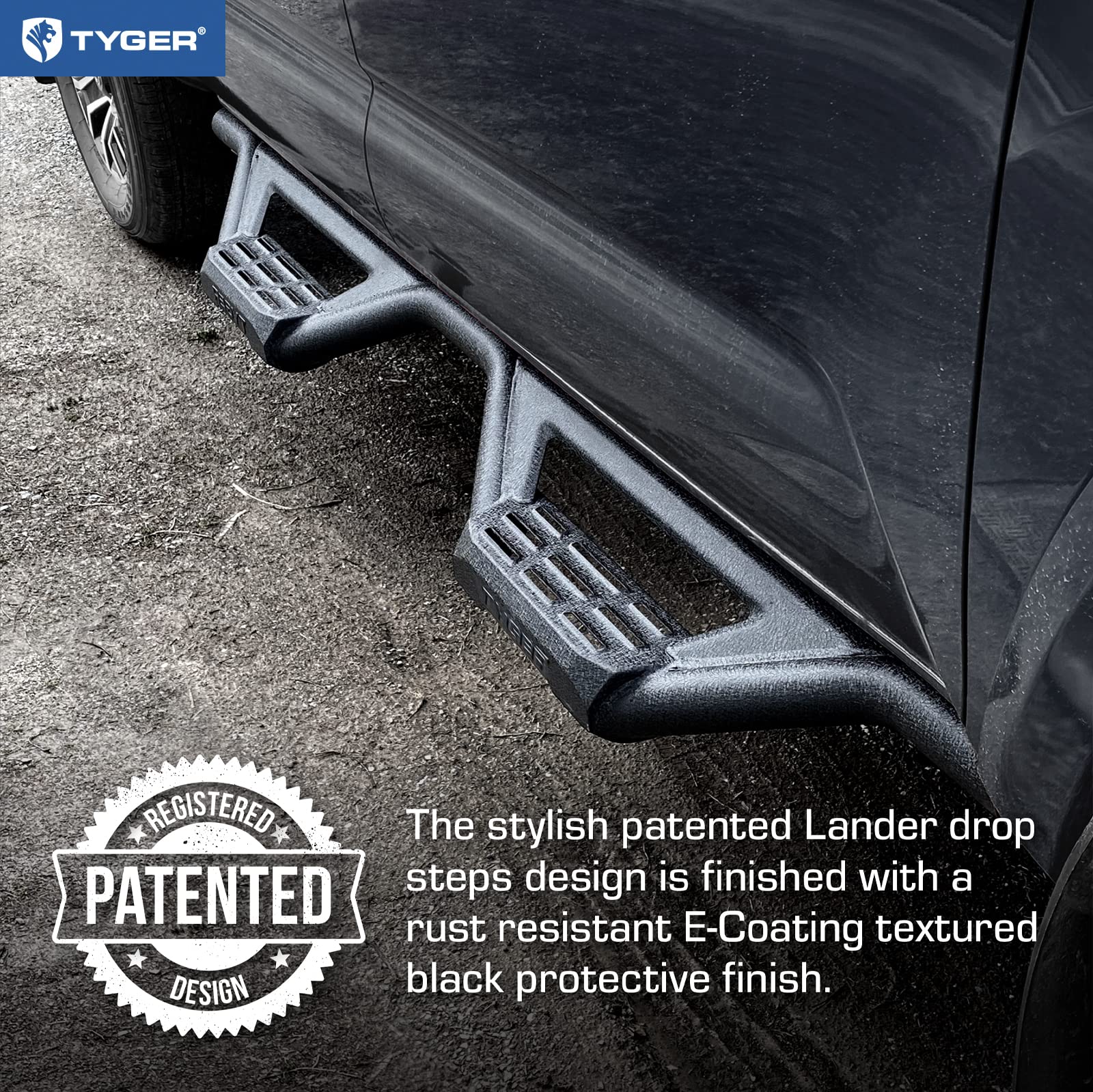 Running Board Tyger Auto Lander Compatible with 2019-2026 Ford Ranger | Supercrew Cab | TG-LD2F60358 | Drop Step Side Step Rail Nerf Bars
