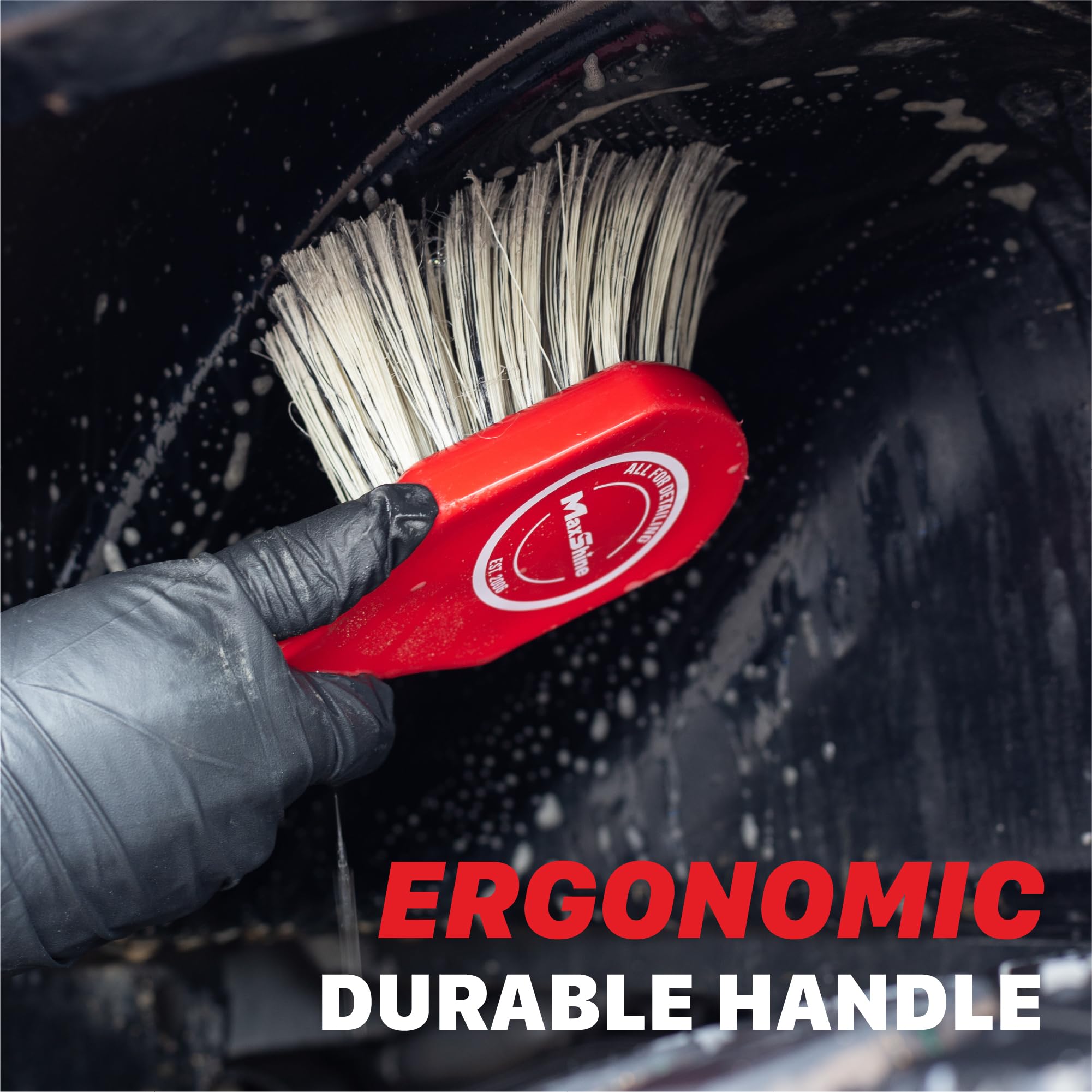 Maxshine Wheel & Body Universal Cleaning Brush | Medium-Duty Car Detailing Brush with Strong High-Density Bristles | Ideal for Wheels, Tires, Engines & Exterior Surfaces | Auto Detailing Accessory