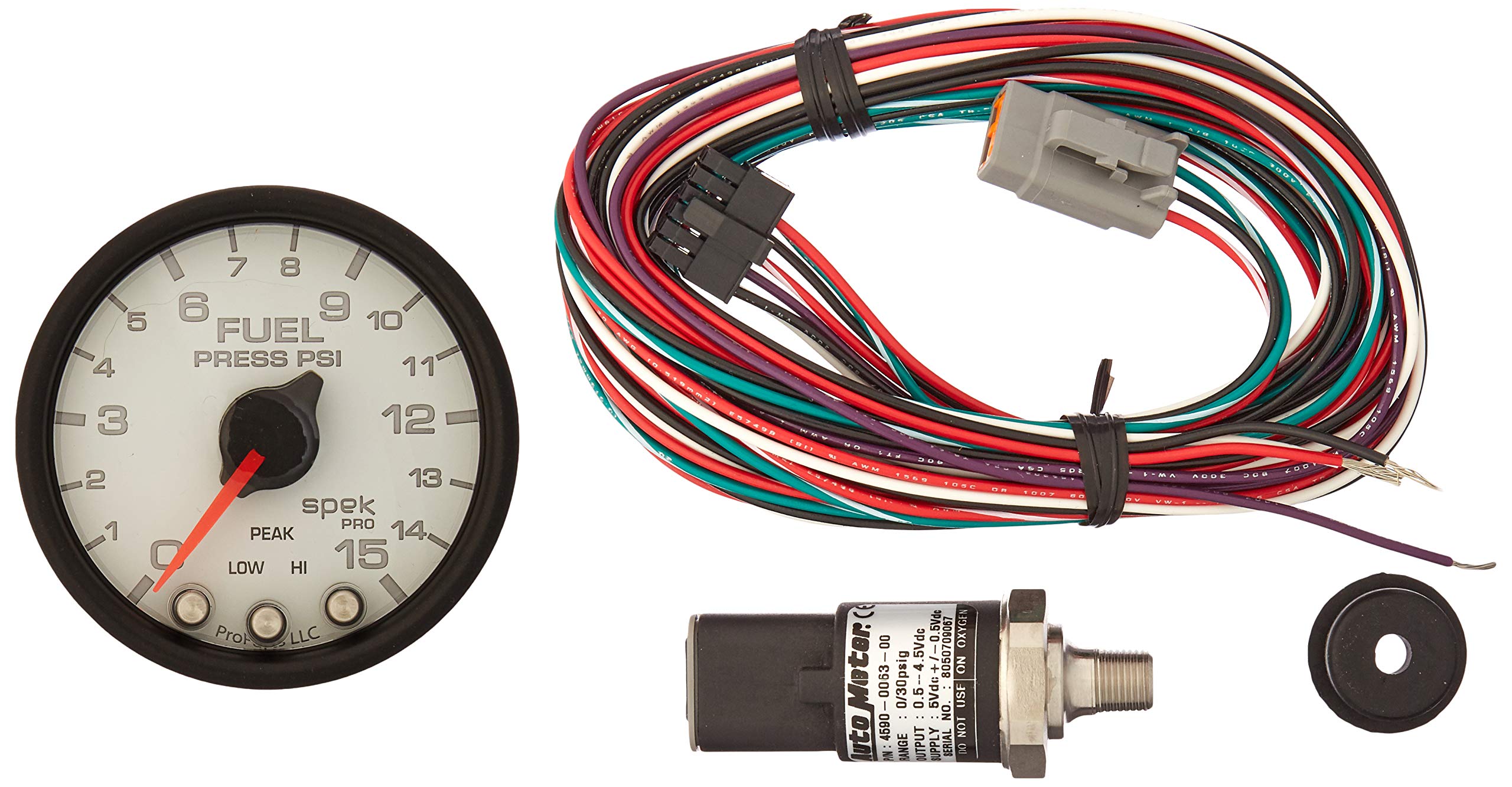 P31512 AUTO METER Gauge Fuel Press (Spek-Pro Gauge, 2 1/16", 15Psi, Stepper Motorwith Peak & Warn, Wht/Blk, Spek-Pro)