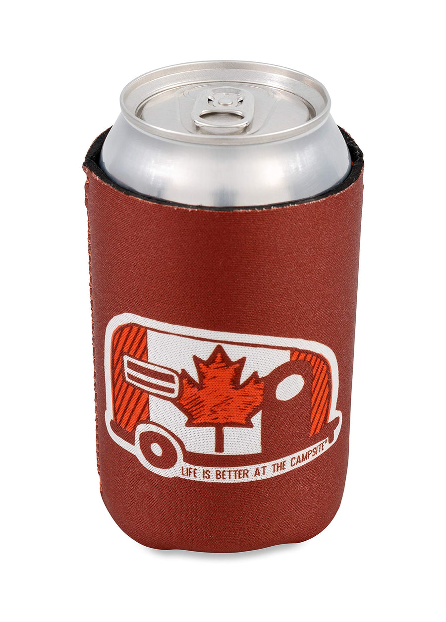Cozie Can Cooler Camco Life is Better at The Campsite | Features Unique Canadian Flag Mini Camper/RV Themed Design & Soft Neoprene Material | Fits 12oz Cans (53373)