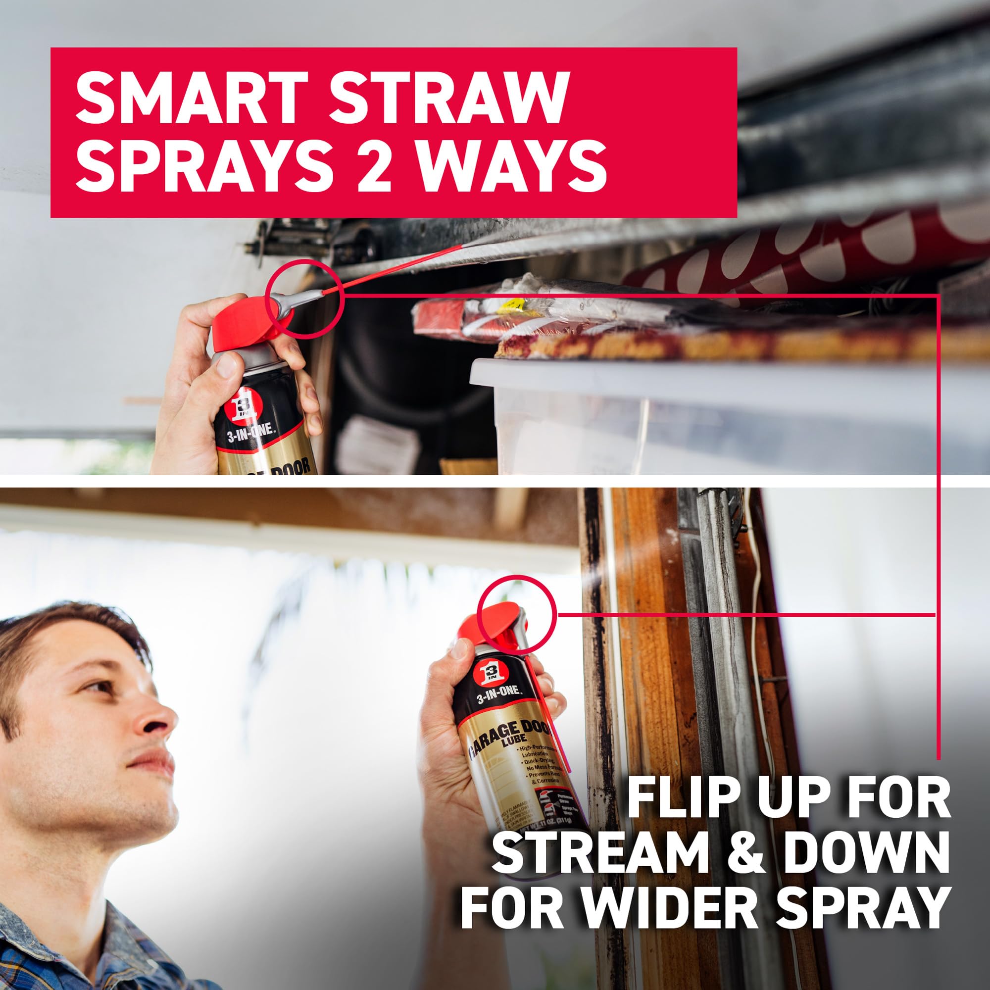 Garage Door Lubricant 3-IN-ONE with SMART STRAW SPRAYS 2 WAYS, 11 OZ