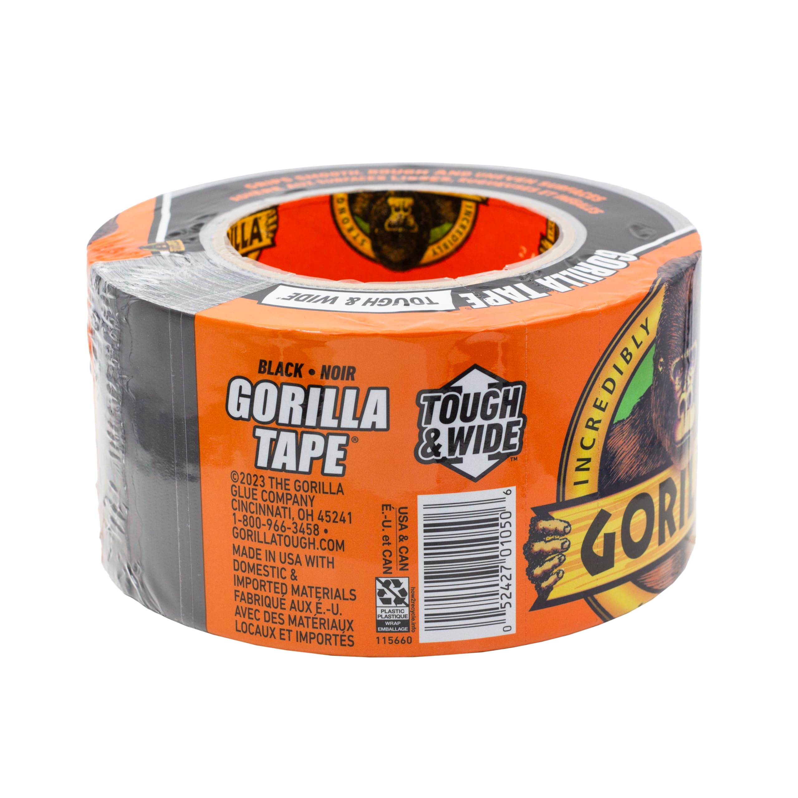 Gorilla Tape Black Tough & Wide, 2.88" x 25 yd (Pack of 1) - Heavy Duty and Weather Resistant for Indoor or Outdoor