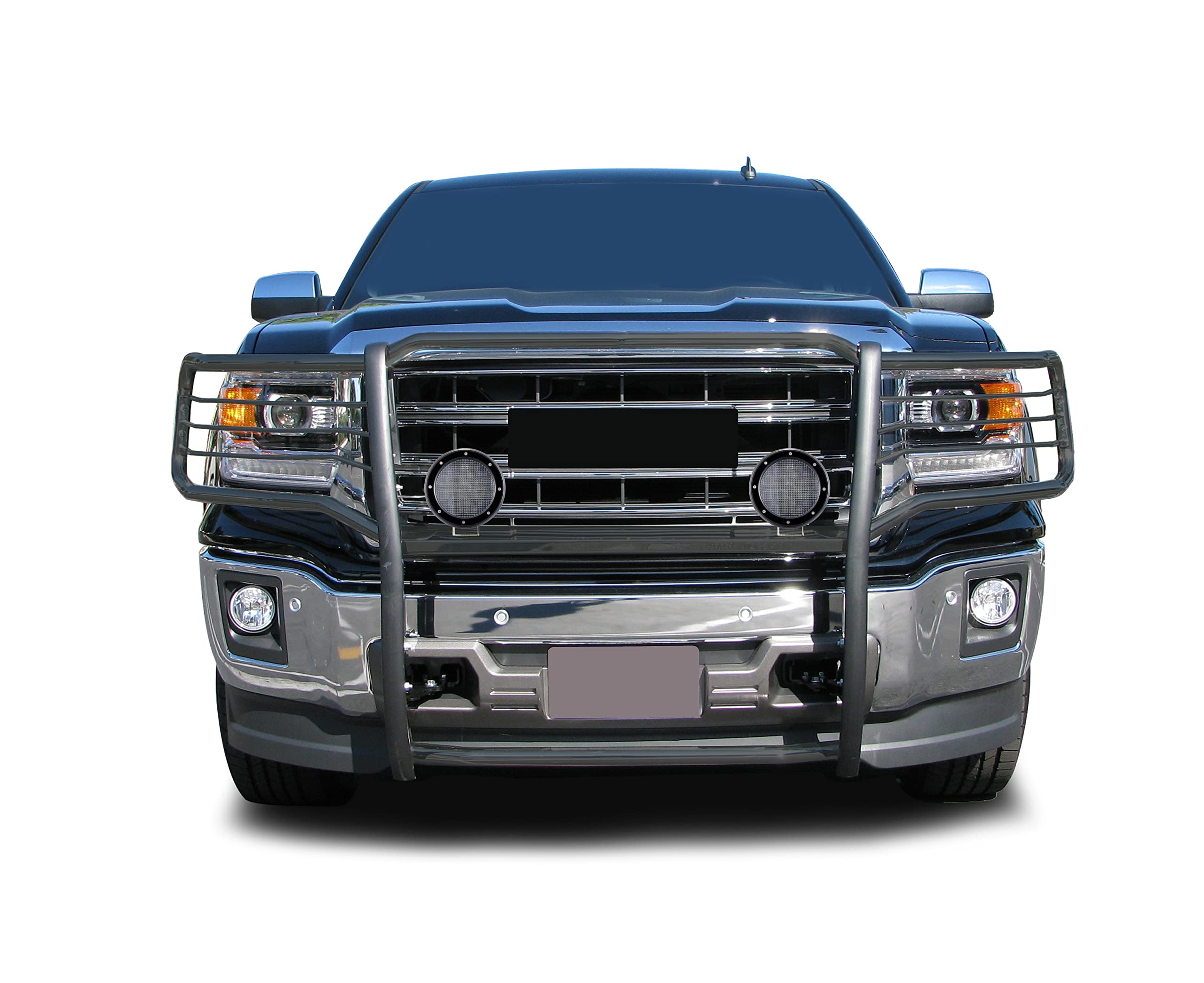 Black Horse Grille Brush Bumper Guard Modular Come with 5.3" Dia.LED Lights Pair with Black Trim Rings Compatible with 2019-2022 GMC Sierra 1500 Limited|2014-2018 GMC Sierra 1500-17GS12MA-PLFB