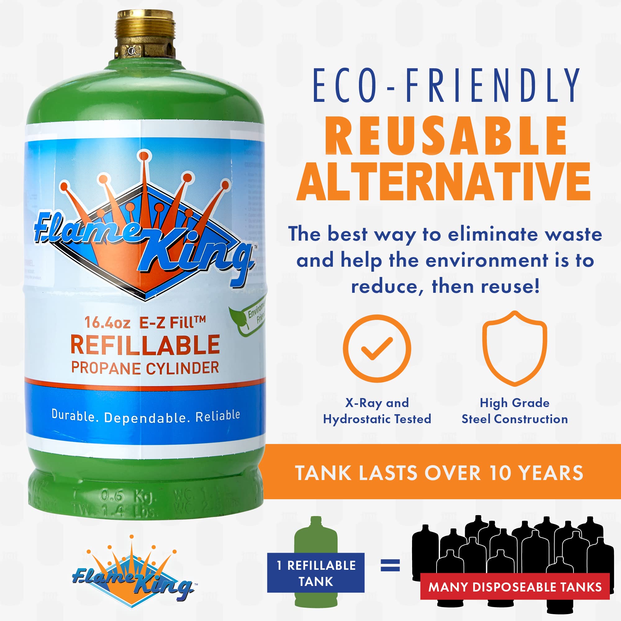 1LB Flame King Refillable Empty Propane Cylinder Tank - Reusable - Safe and Legal Refill Option - DOT Compliant - 16.4 oz, Green