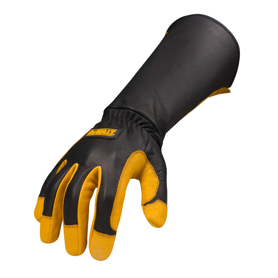 DEWALT Welding Gloves Premium Leather, Fire/Heat Resistant, Gauntlet-Style Cuff, Elastic Wrist, Large
