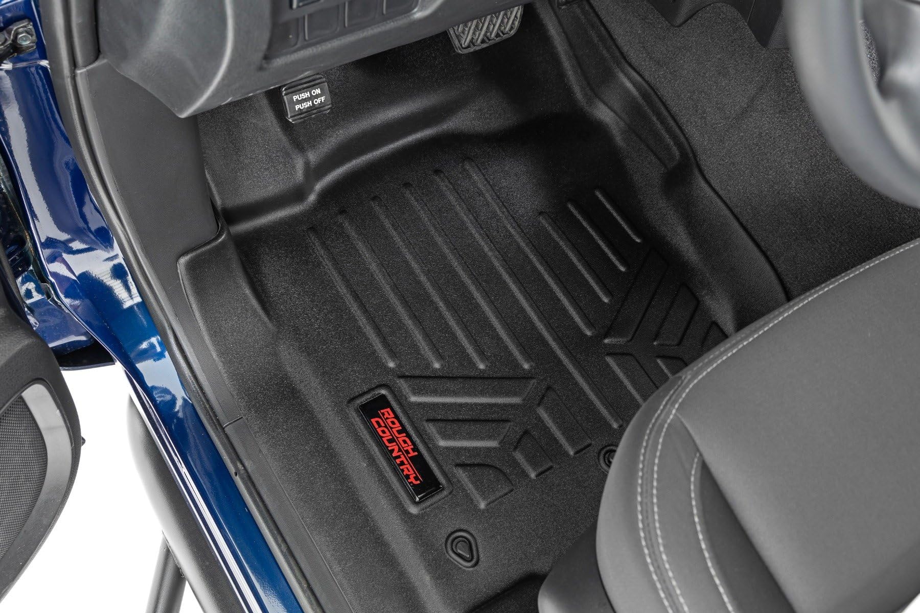 Rough Country Front & Rear Floor Armor Mats for Nissan Titan (2017–2024) & Titan XD (2016–2024) Crew Cab w/Front Bucket Seats - All-Weather Protection, Spill Saver Lip