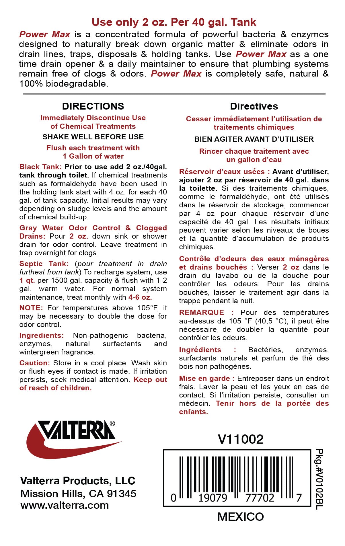 Valterra 'Power Max' Drain Opener and Maintainer V11002 - 1 Gallon
