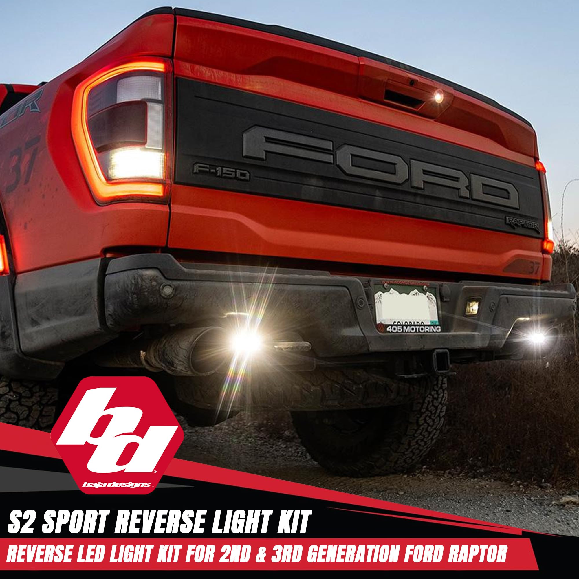 Baja Designs S2 Dual Sport LED Reverse Light Kit for Ford F-150 Raptor 2017-22 Truck (Wide Cornering; Clear)