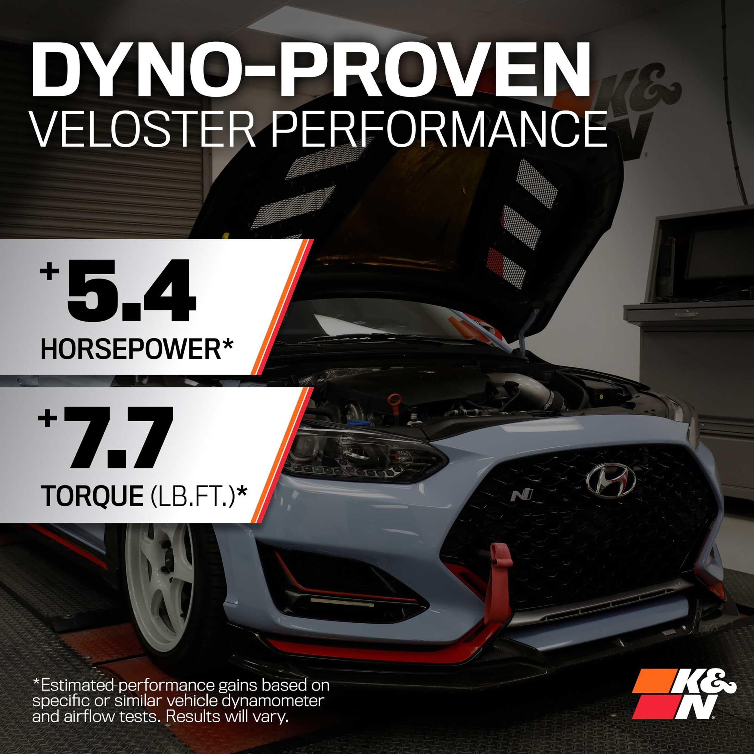 K&N High-Flow Cold Air Intake System: Increase Performance & Acceleration, Compatible with 2020-2022 Hyundai Veloster N, 77-1019KC