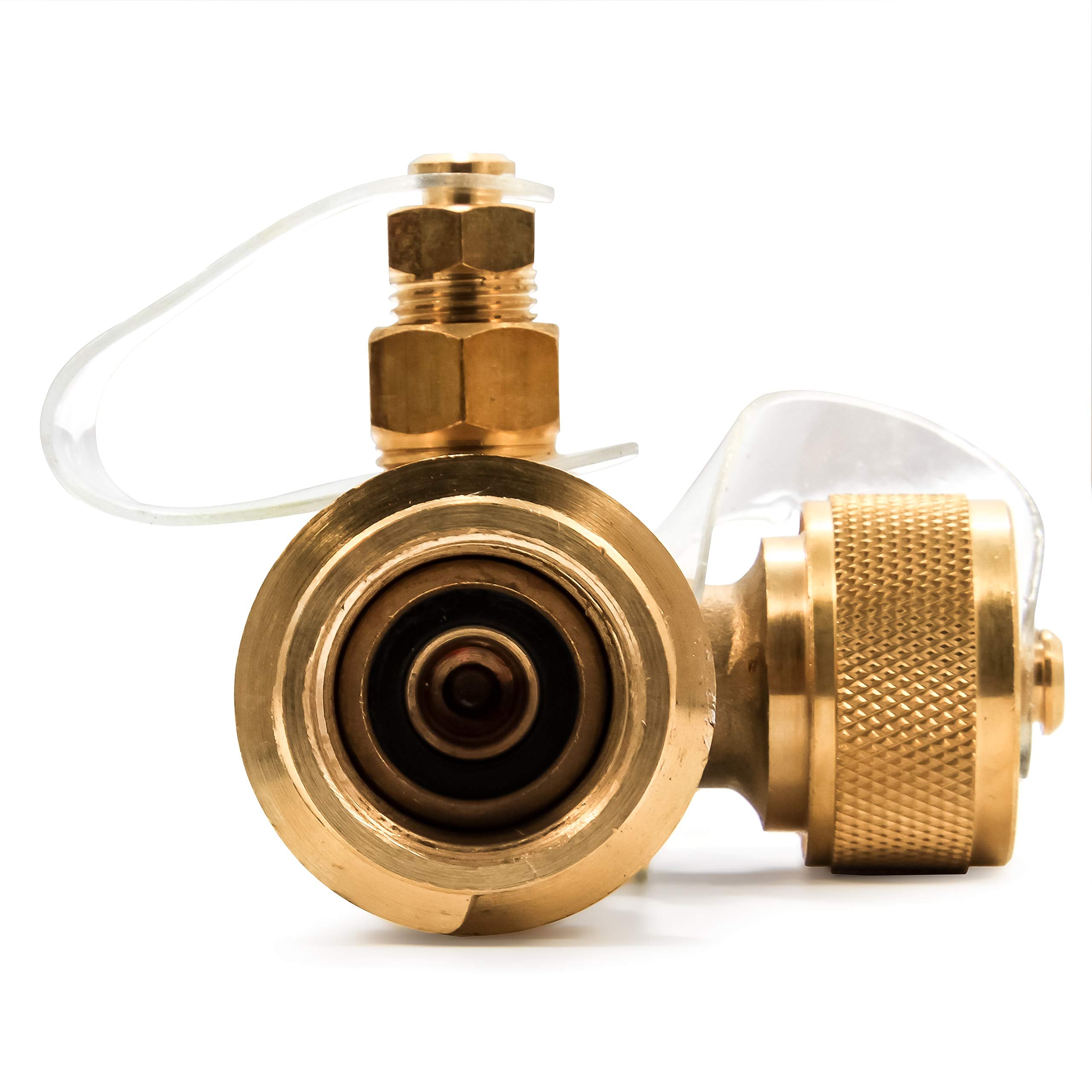 Camco Brass Tee RV Propane – 4-Port Adapter for Motorhomes with Permanent Tank, Acme & POL Threads, Auxiliary Cylinder & Appliance Hookup (59113)
