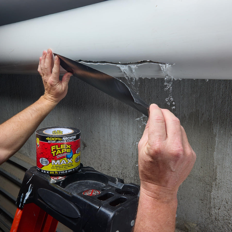 MAX Flex Tape, Original Thick Flexible Rubberized Waterproof Tape - Seal and Patch Leaks, Works Underwater, Indoor Outdoor - Home RV Roof and Pool Repairs, Black, 4 in x 25 ft, Pack of 1
