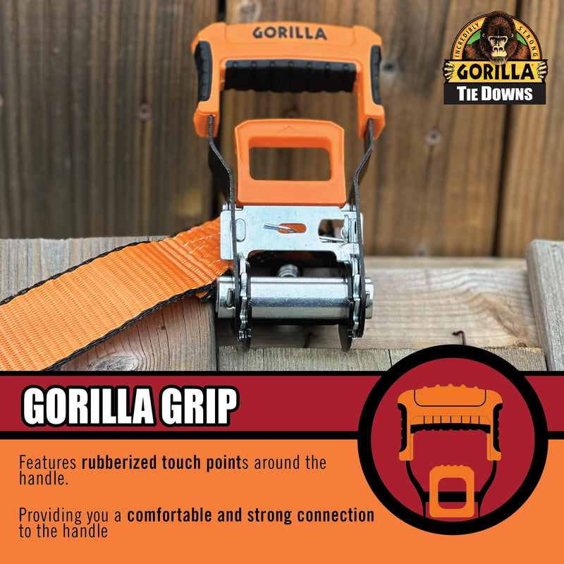 Gorilla 93001 1" x 16' Ratchet Strap with Orange Gorilla-Grip Handle 2 Pack