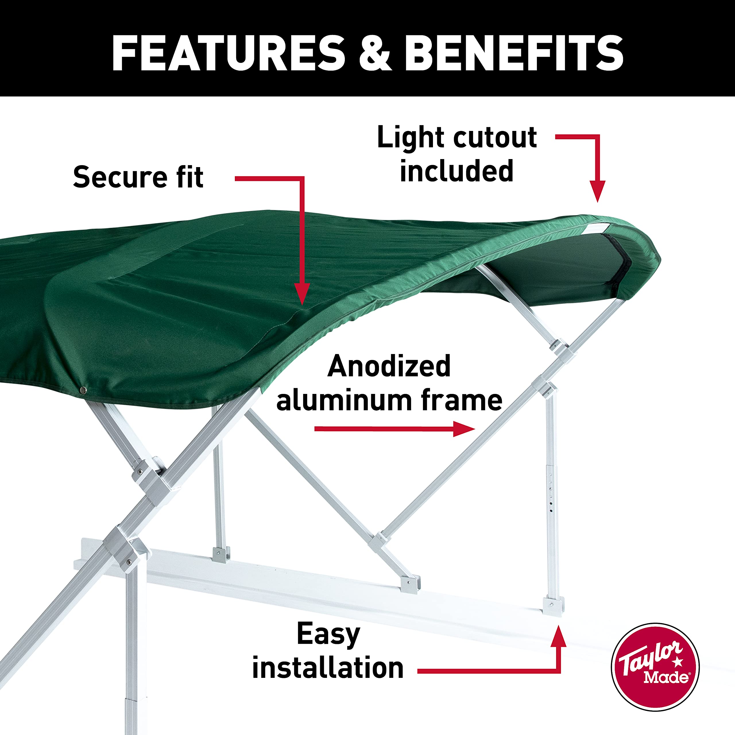 Taylor Made Products Bimini Top Manual Kit 8' or 10' Long with 8' Wide Beams for Pontoon Boats Includes Frame + Fabric + Storage Boot + Hardware