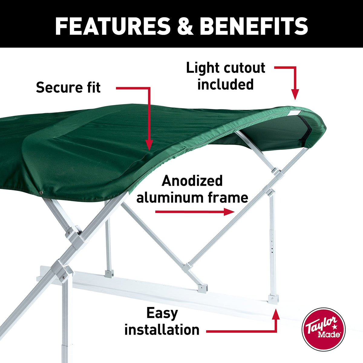 Taylor Made Products Bimini Top Manual Kit 8' or 10' Long with 8' Wide Beams for Pontoon Boats Includes Frame + Fabric + Storage Boot + Hardware