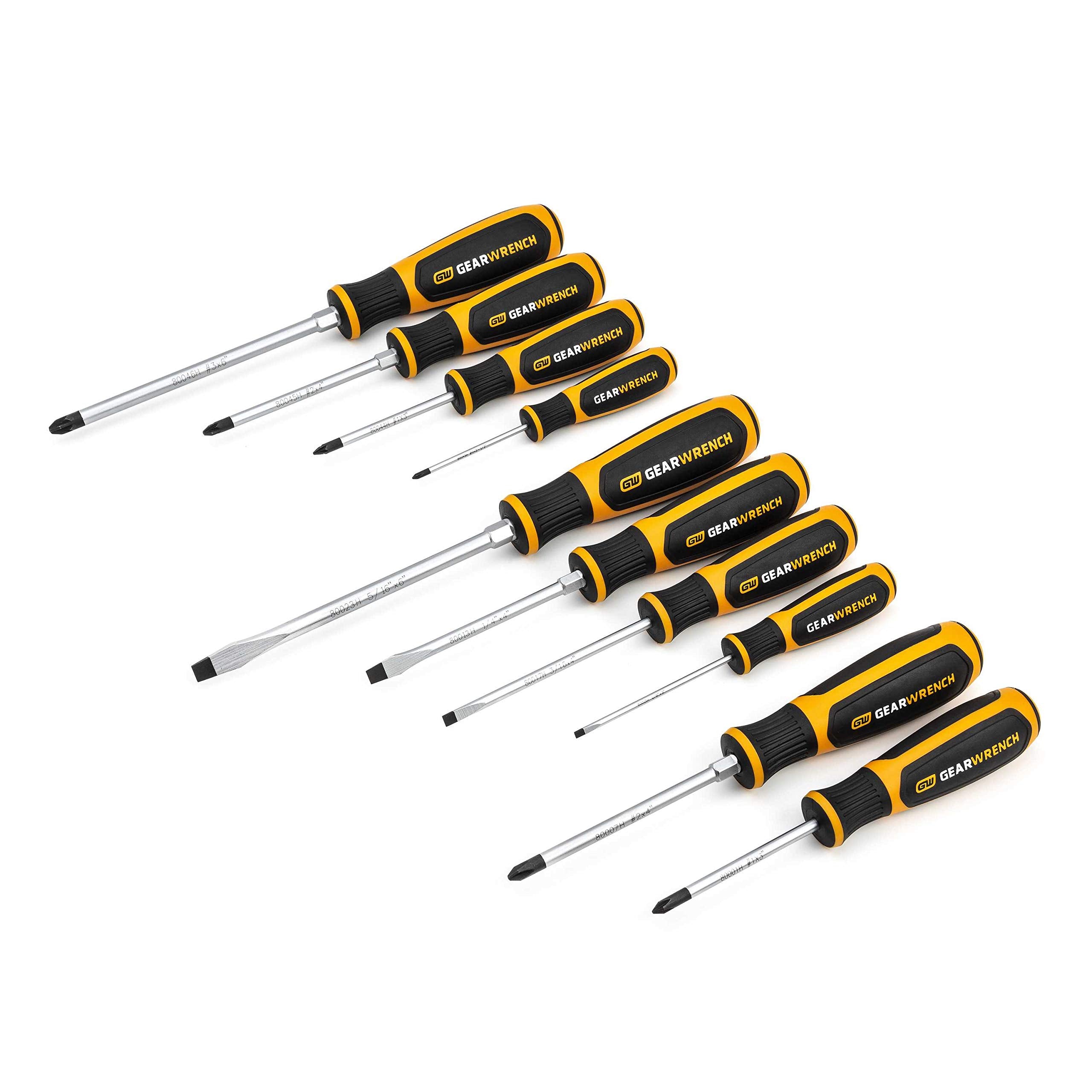 10 Pc. GEARWRENCH Phillips/Slotted/Pozidriv Dual Material Screwdriver Set - 80060H