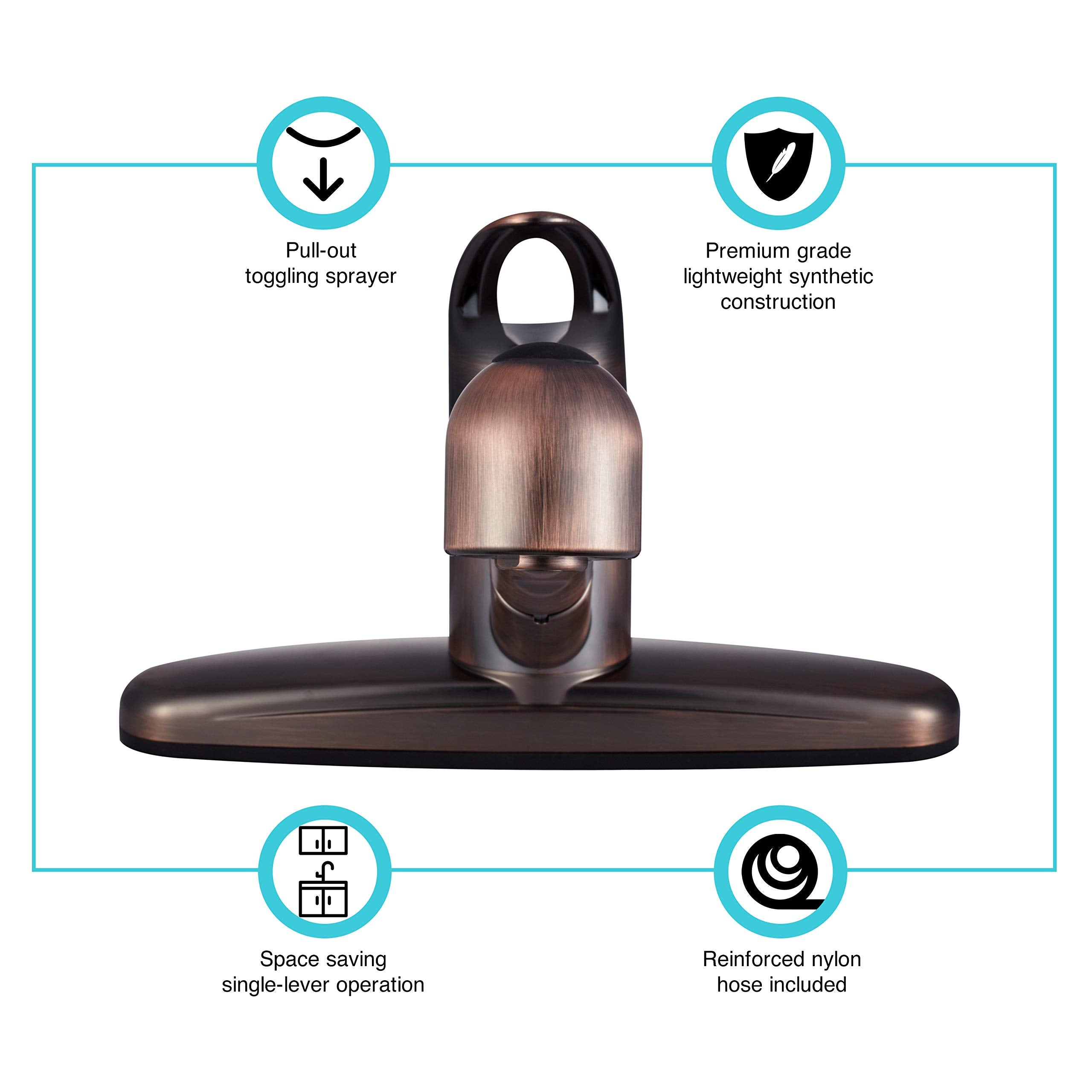 Dura Faucet Non-Metallic DF-PK100-ORB Pull-Out RV Kitchen Sink Faucet - Single Handle (Oil Rubbed Bronze)
