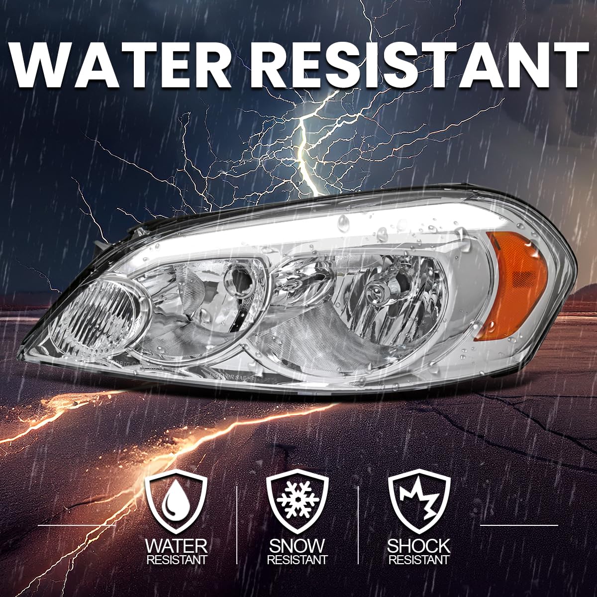 Chrome Headlights SPEC-D TUNING w/LED Strip Compatible with 2006-2013 Chevy Impala, 2006-2007 Monte Carlo, Left + Right Pair Headlamps Assembly