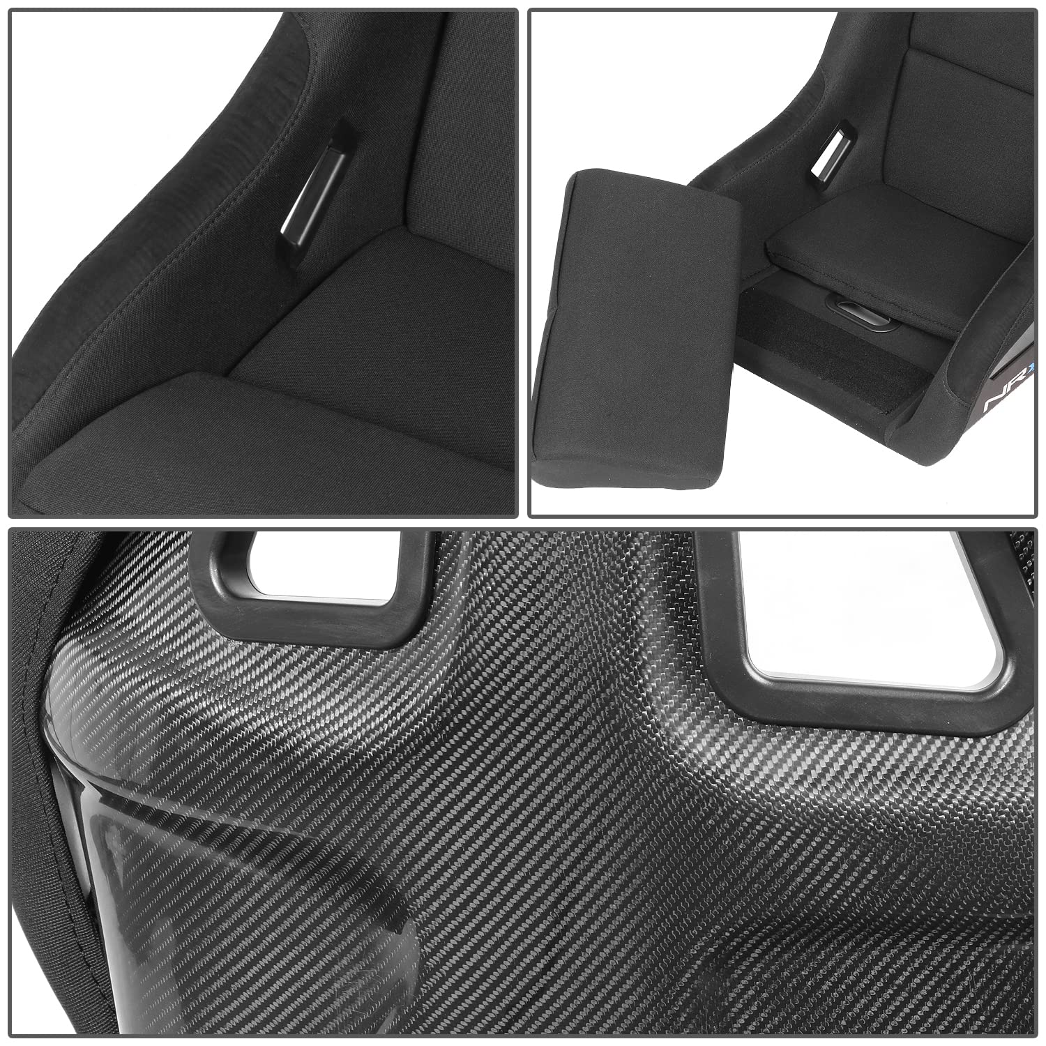 NRG Innovations Fixed Position NRG-RSC-302CF-BK Bucket Racing Seat with Universal Side Mount Bracket, Black Carbon Fiber Back
