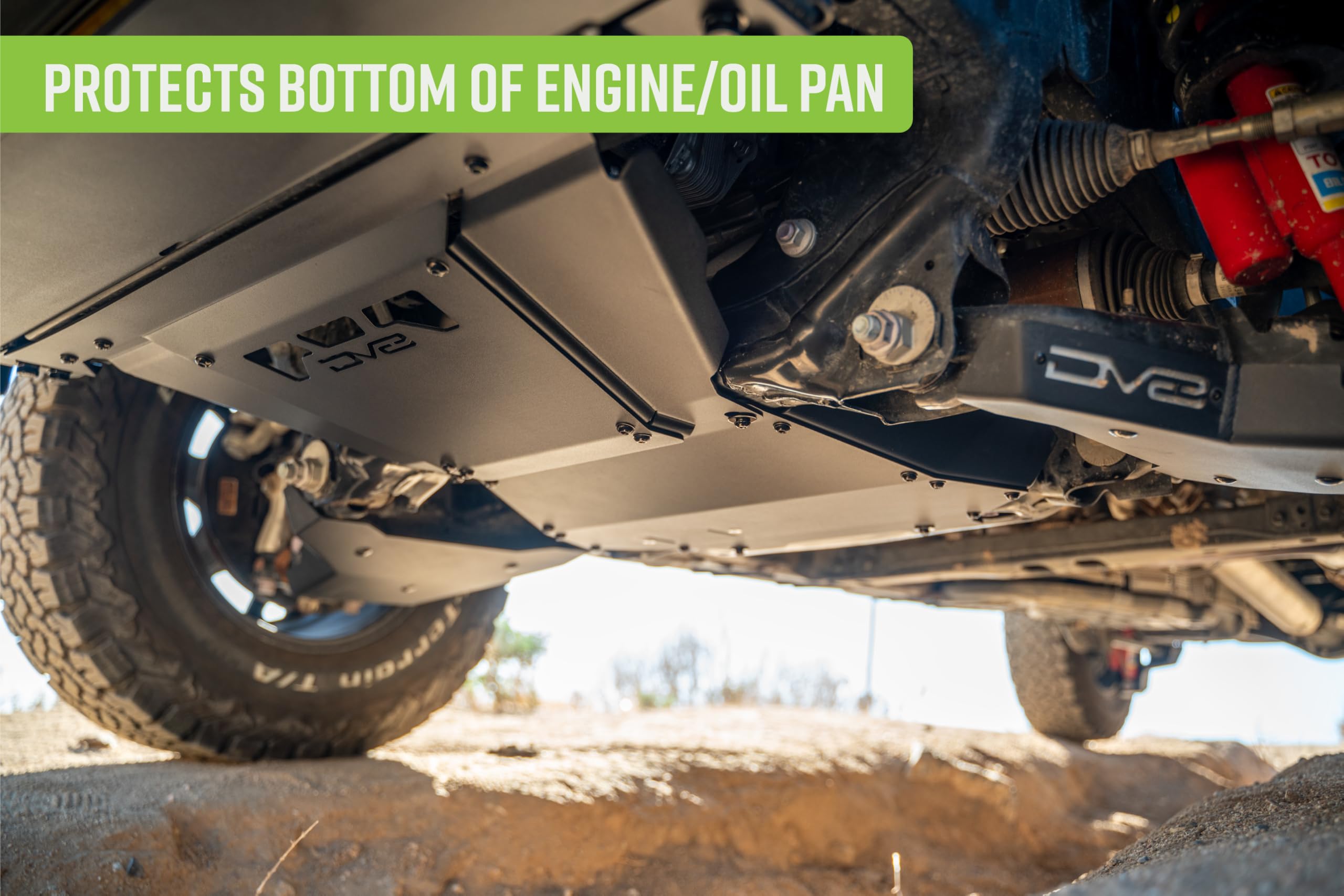 Rear Belly Skid Plate DV8 Offroad for 2024 Toyota Tacoma & Land Cruiser | Protects Bottom of Engine/Oil Pan | Removable Plate for Drain Plug Access | Compatible w/Factory & DV8 Front Skid Plates