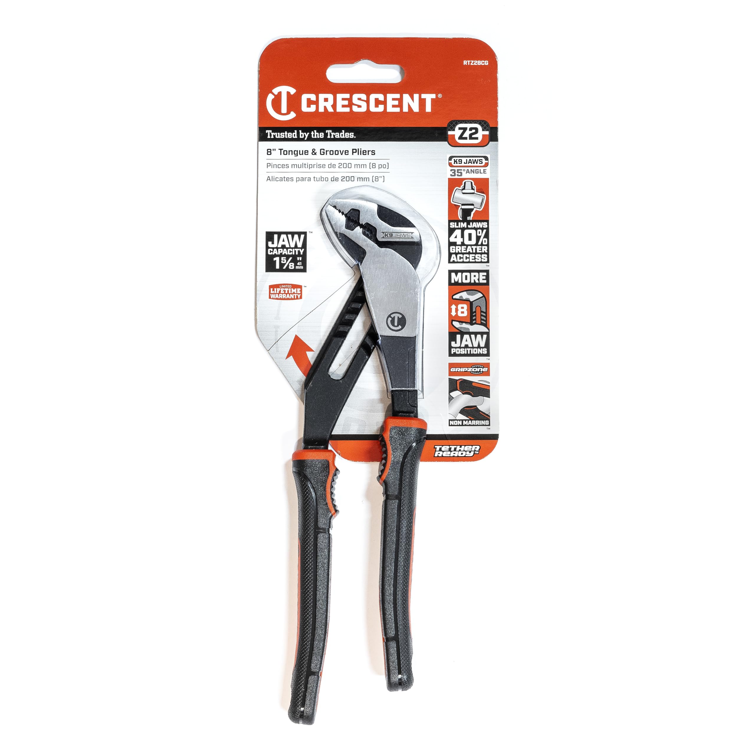 CRESCENT - 8" Plier, Straight Jaw, T&G, Cushion Grip (RTZ28CG)