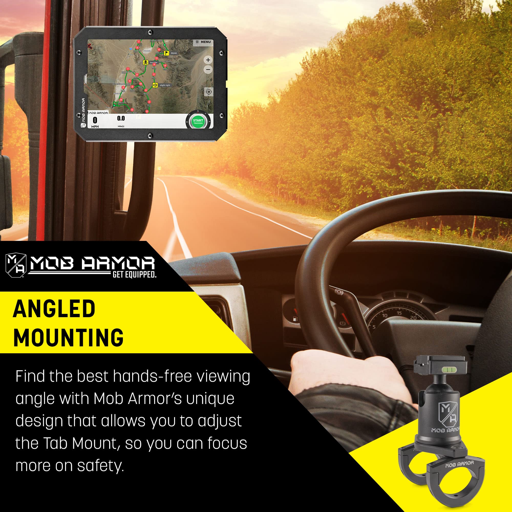 Mob Armor Maxx Tube Mount Quick Release - Adjustable Tablet Holder with Rotating and Tilting Housing, Quick-Detach Mechanism, and Secure Clamp for Mounting on Tubes in Vehicles, Worksites, and Gyms