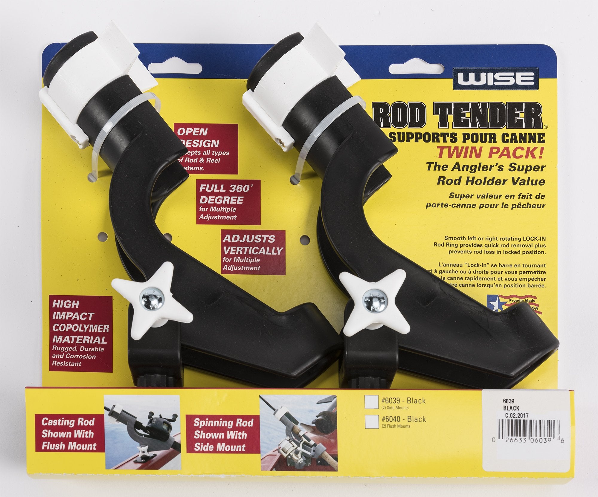 6040 Wise Rod Tender with Flush Mount - Twin Pack, Black