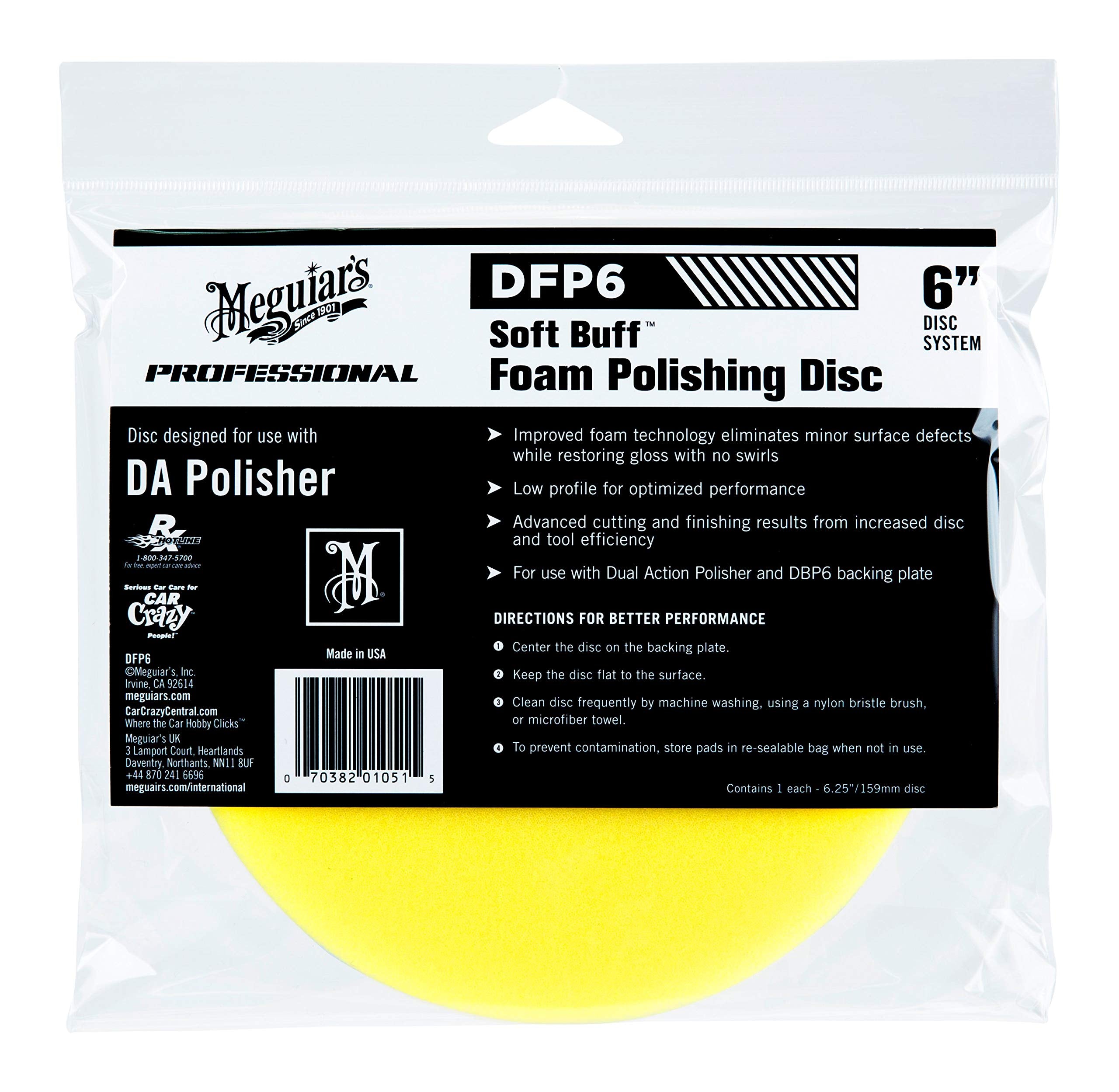 Meguiar's 6" Soft Buff DA Foam Polishing Disc DFP6 - Foam Pad for Use with a Backing Plate 6" - Light Swirl Removal Pad for Light Cleaning and Polishing