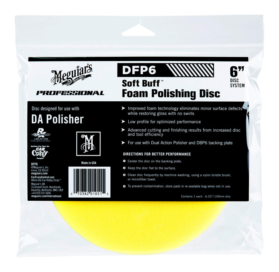 Meguiar's 6" Soft Buff DA Foam Polishing Disc DFP6 - Foam Pad for Use with a Backing Plate 6" - Light Swirl Removal Pad for Light Cleaning and Polishing